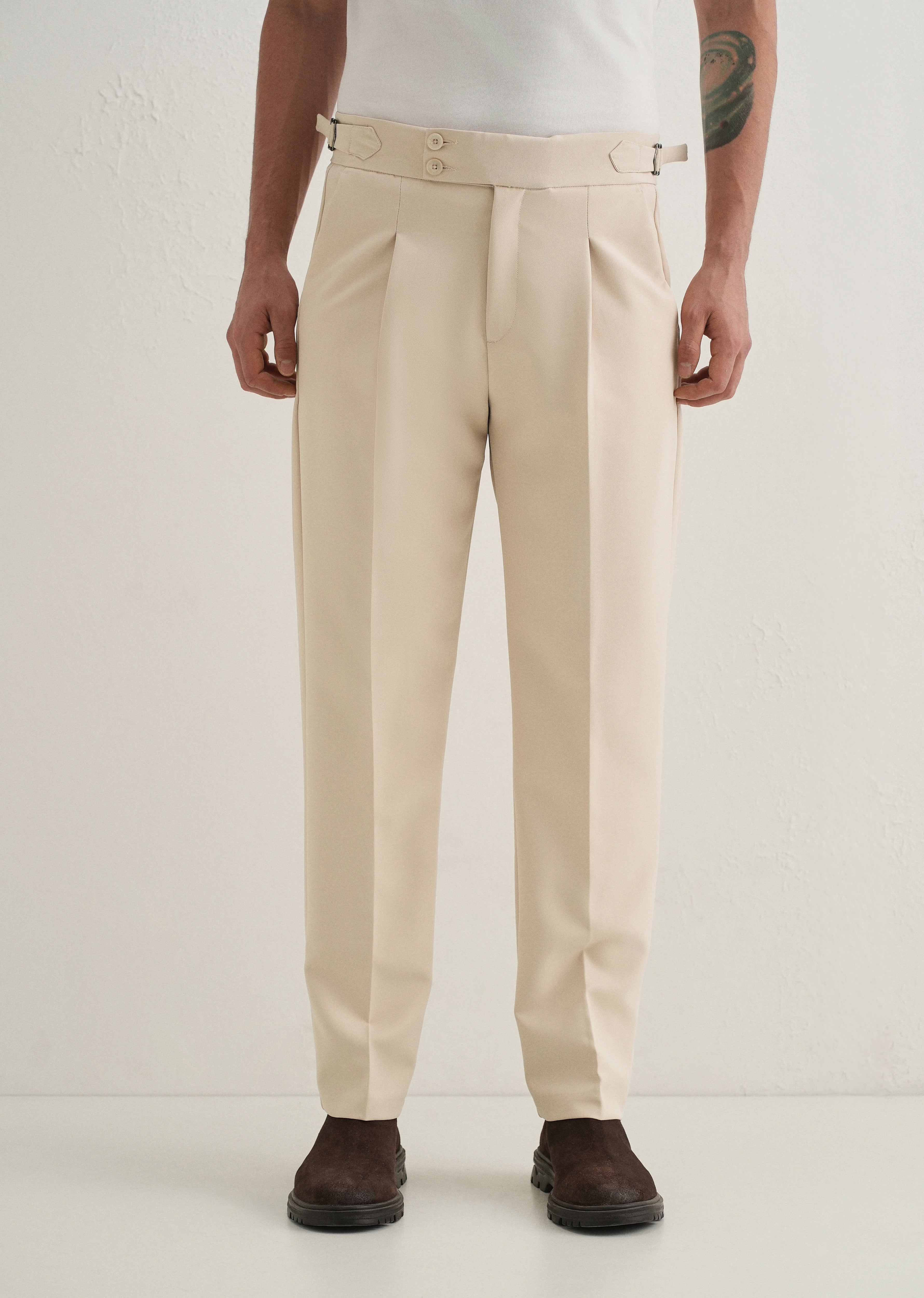 Ecru Pleated Gurkha Pant
