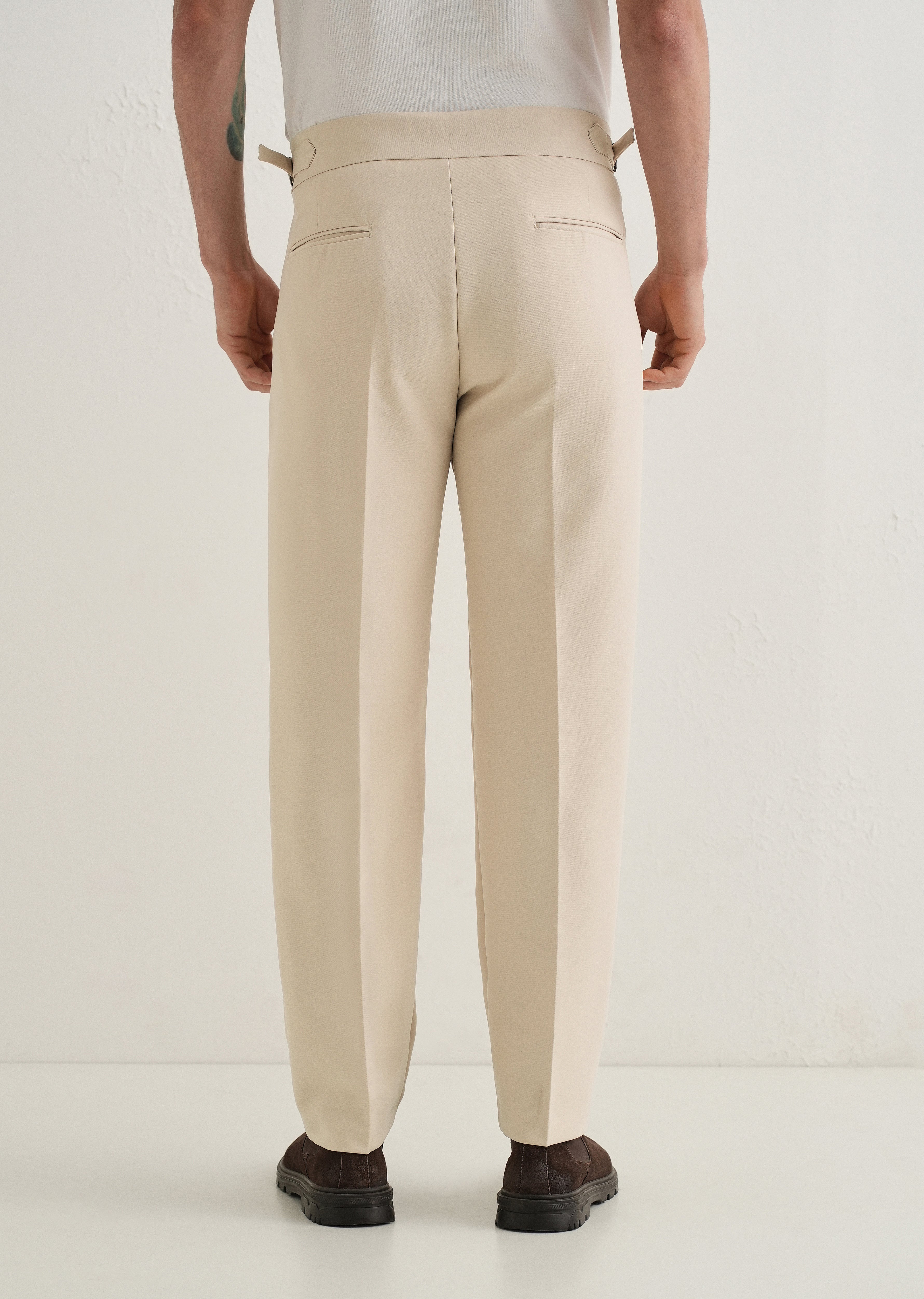 Ecru Pleated Gurkha Pant