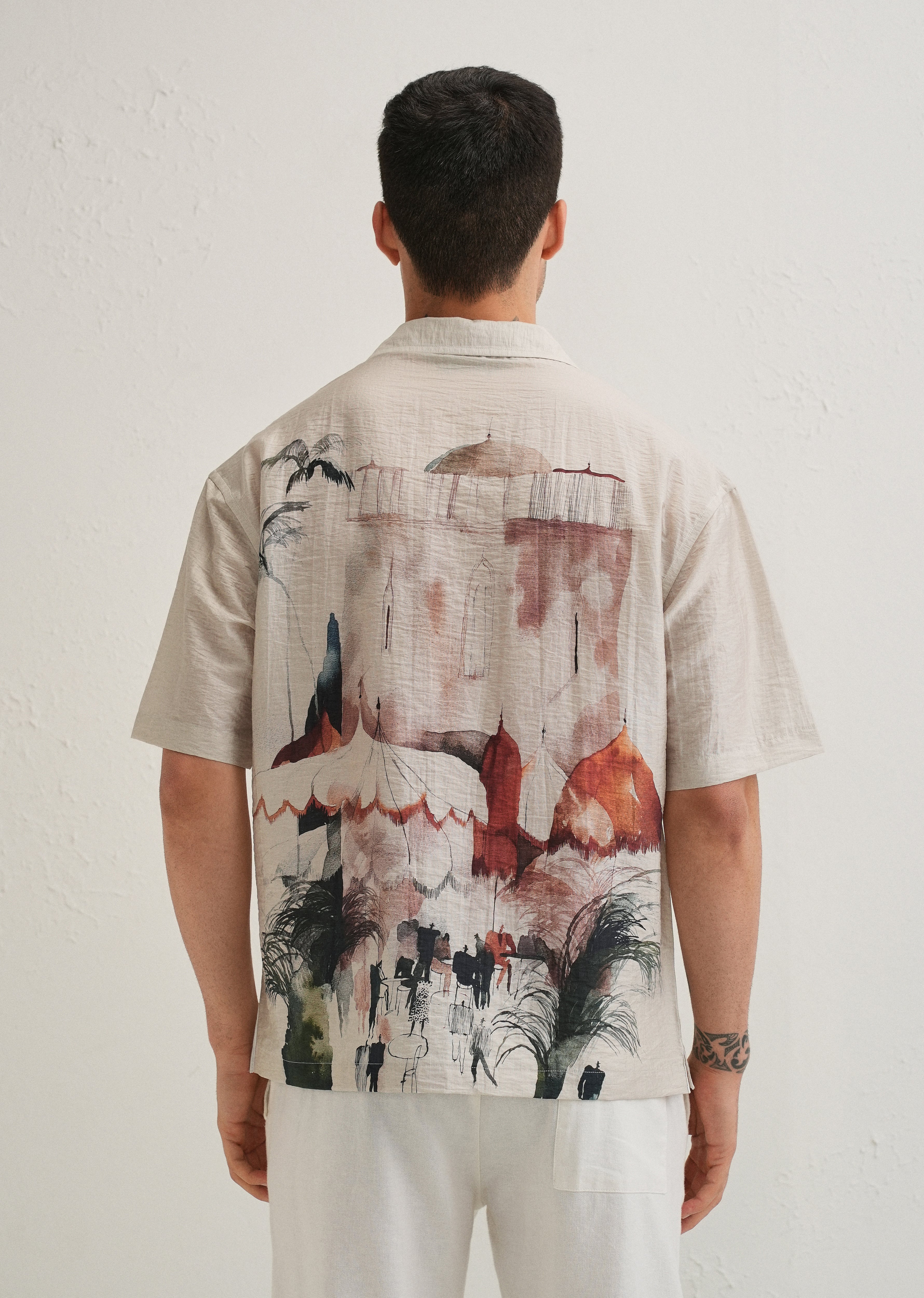 Ecru Wash Placement Print Shirt
