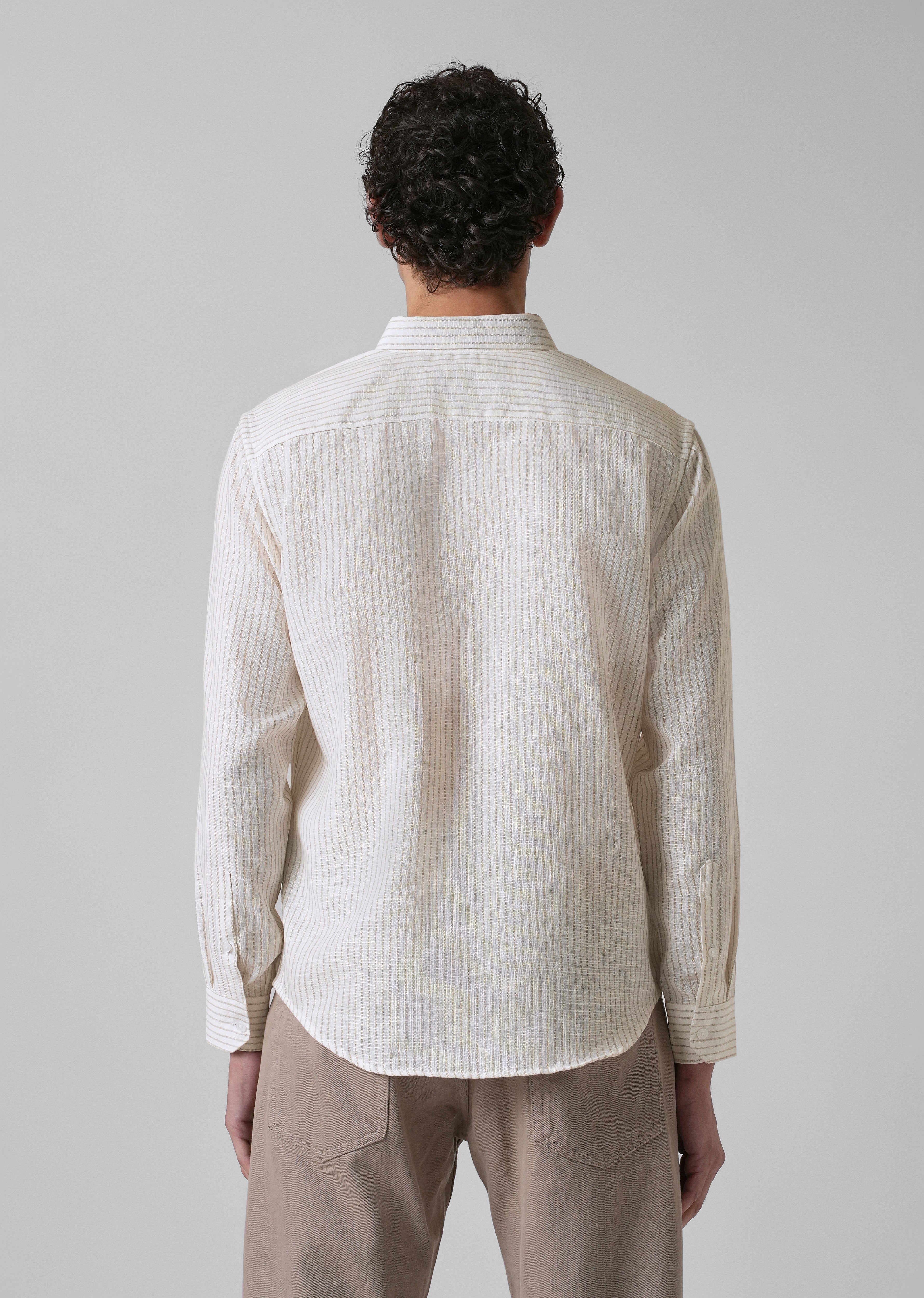 Elegant khaki Stripe Blended Linen shirt