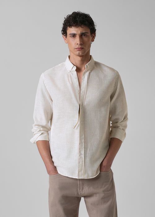 Elegant khaki Stripe Blended Linen shirt