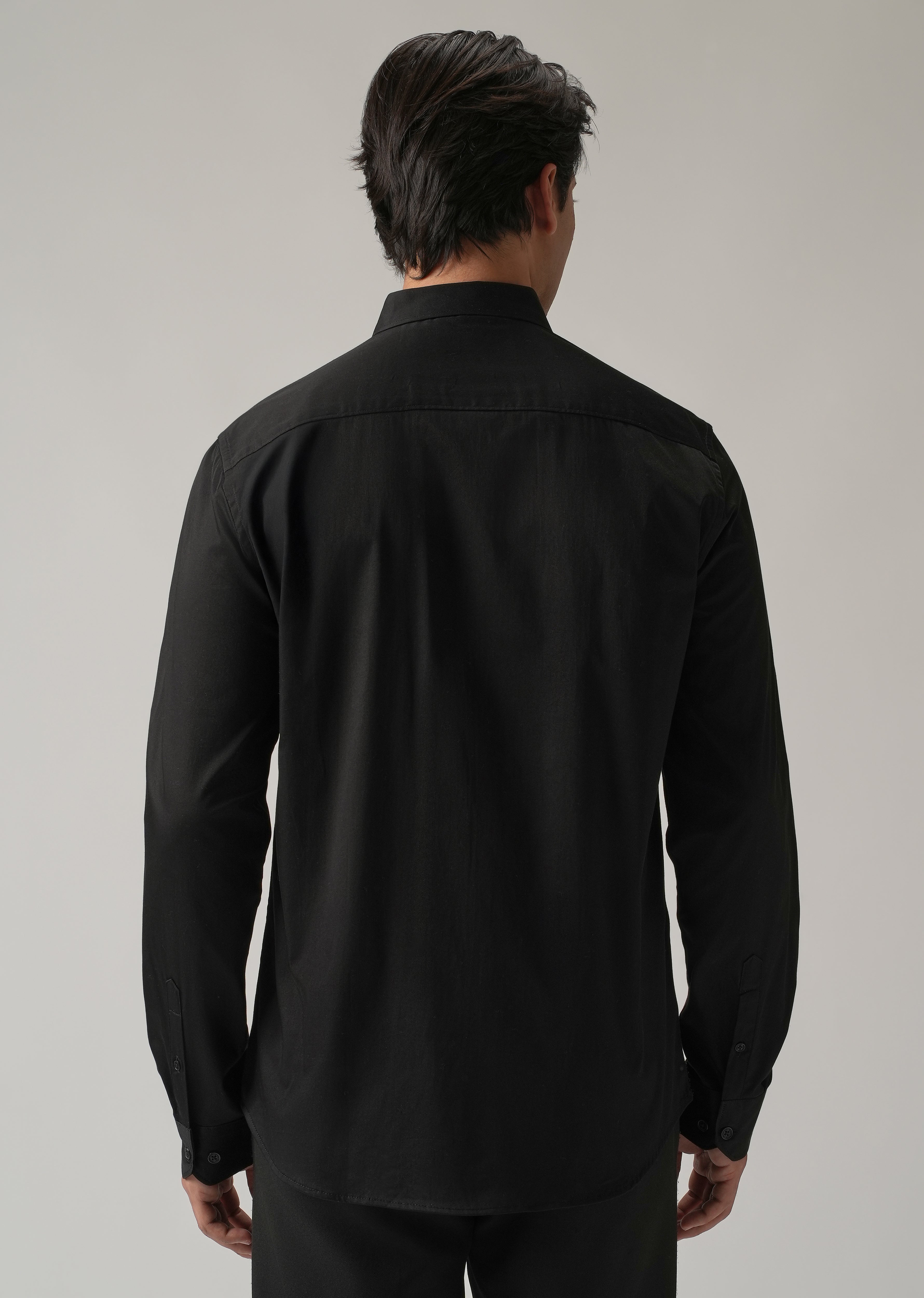 Embroidered Panel Black Designer Shirt