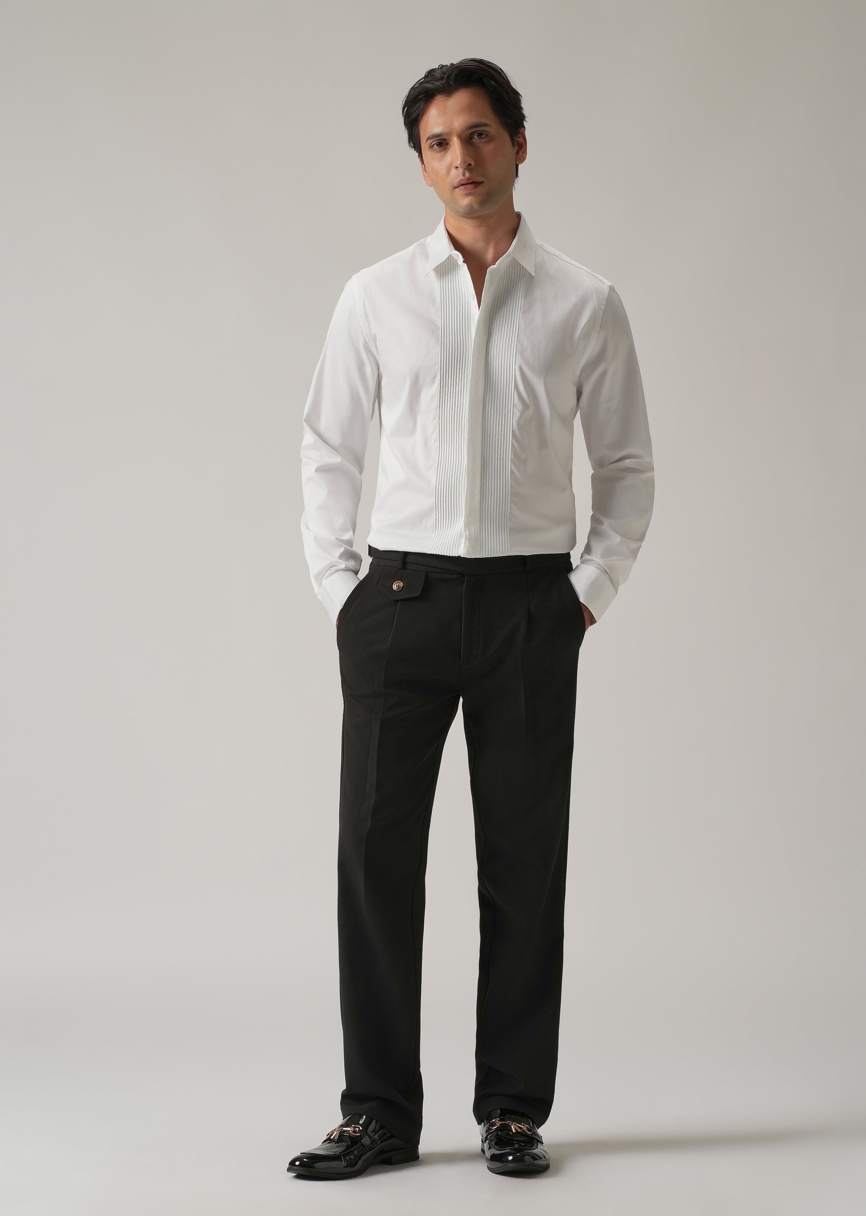Embroidered Panel White Designer Shirt