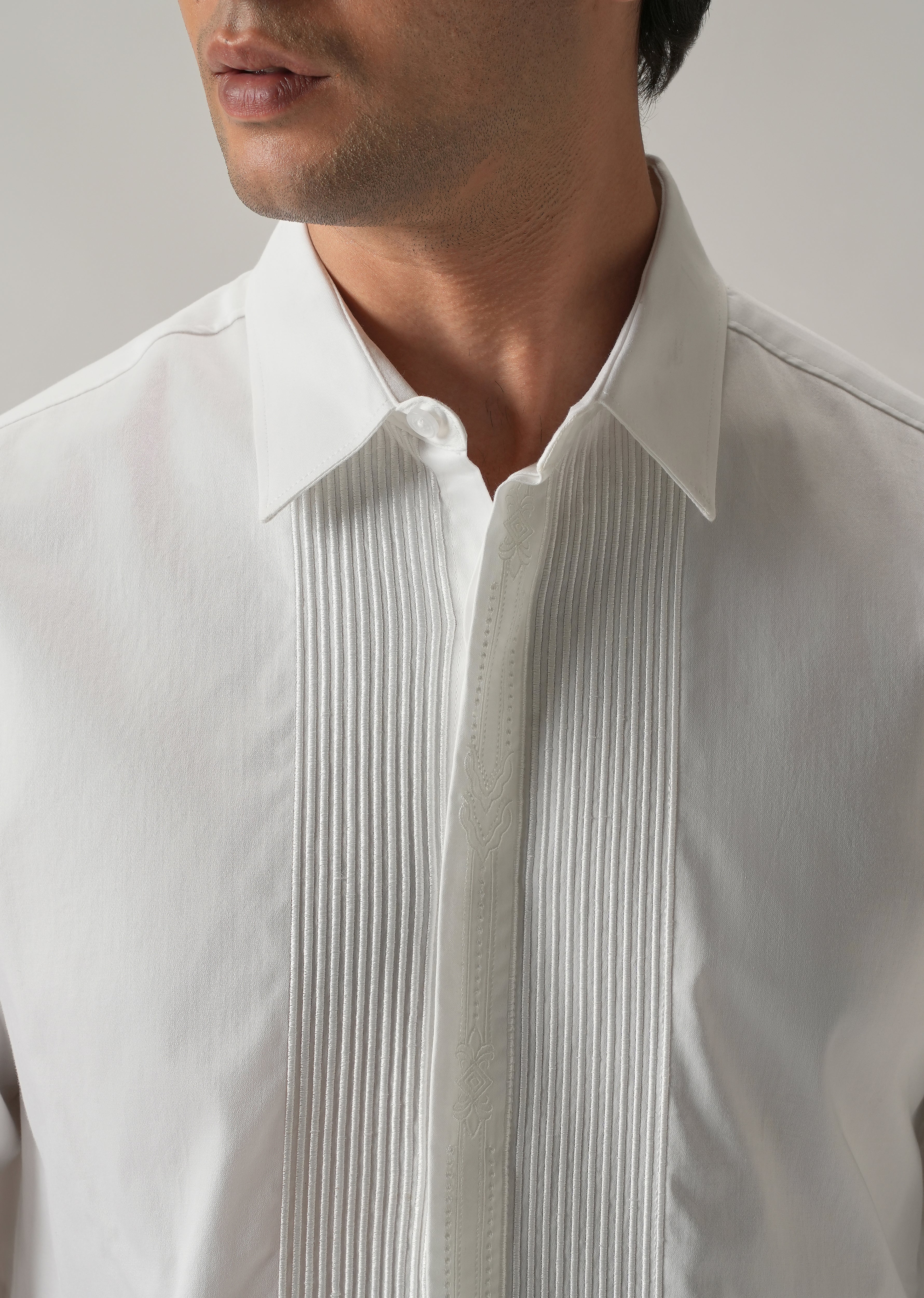 Embroidered Panel White Designer Shirt