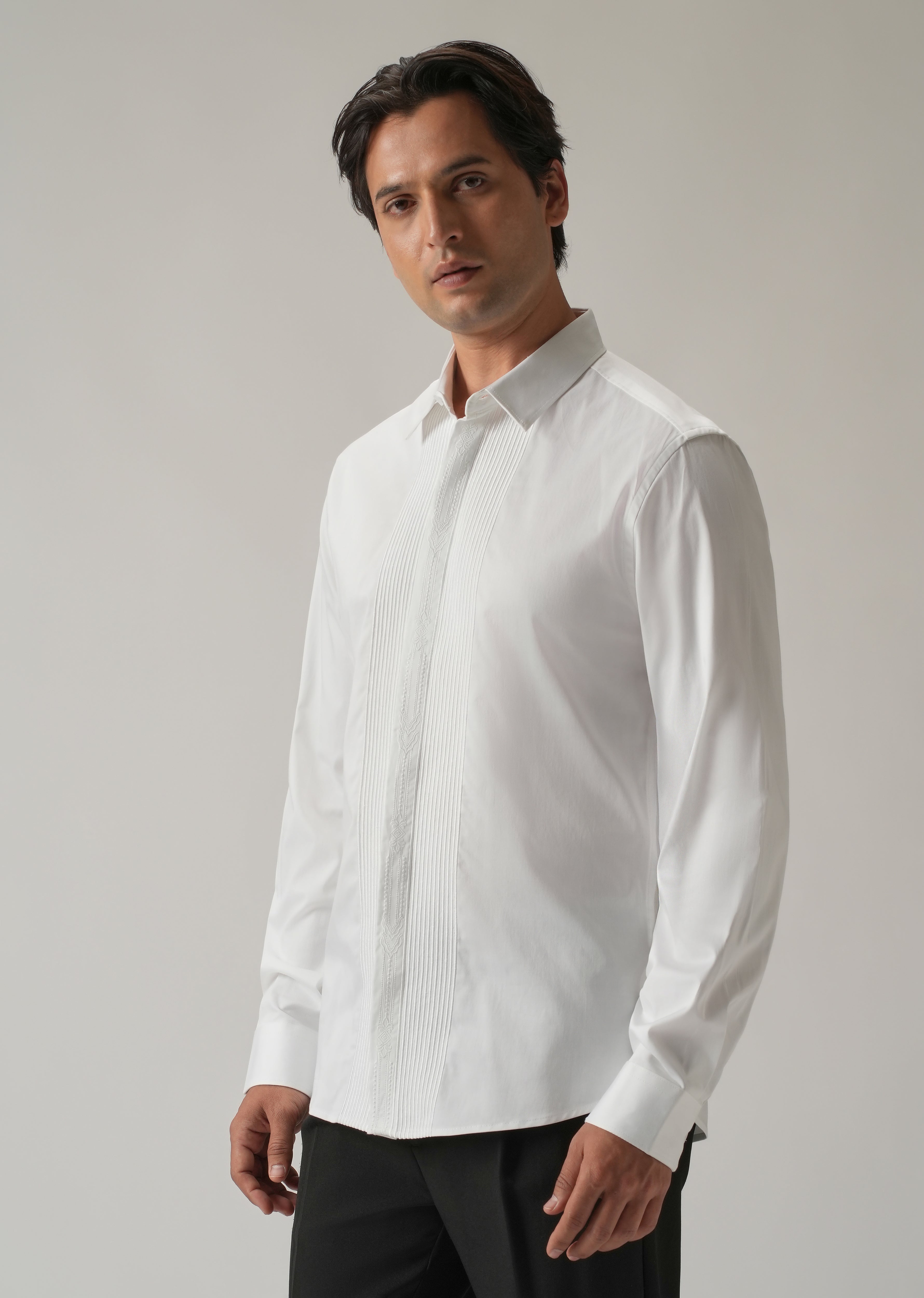 Embroidered Panel White Designer Shirt