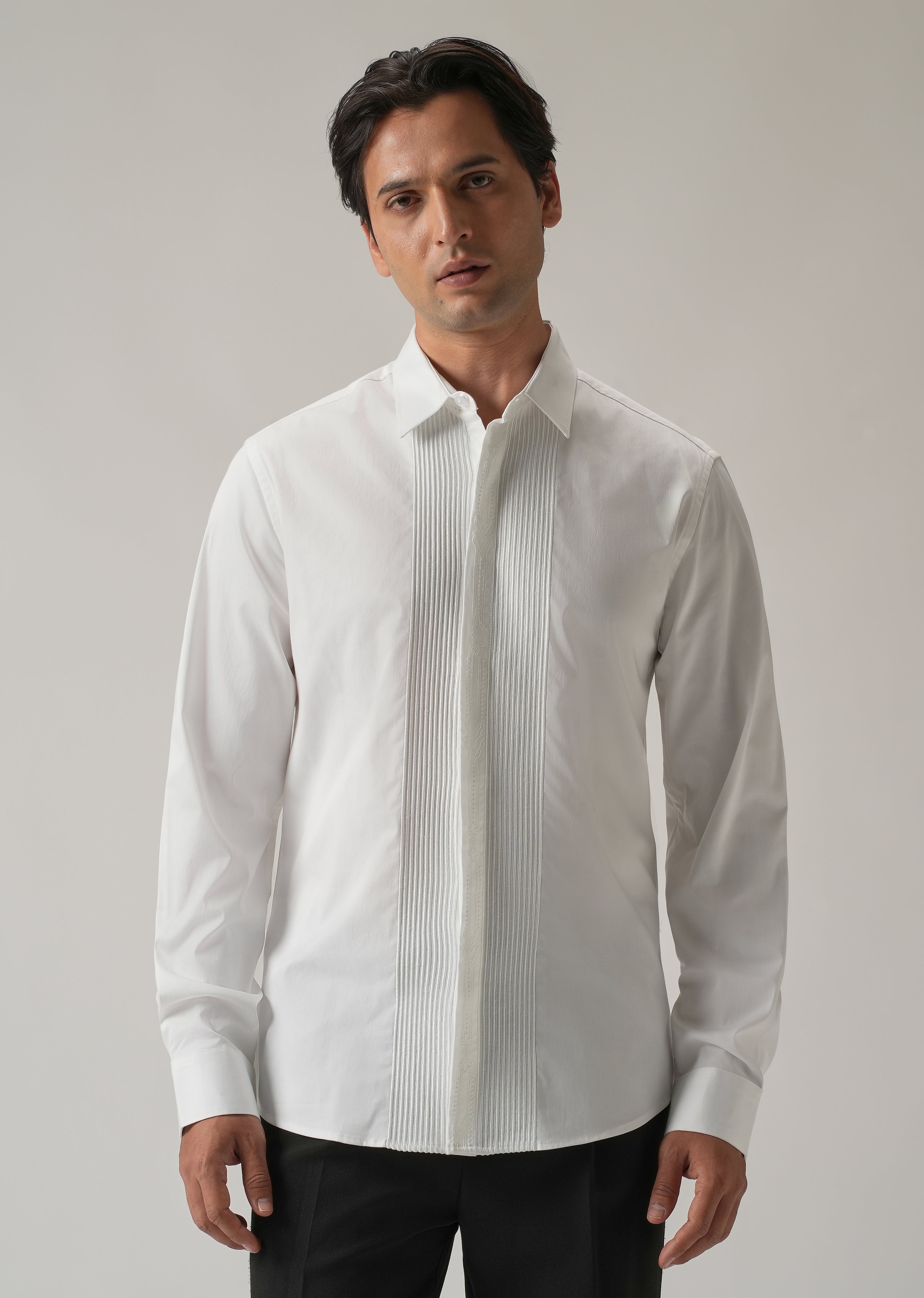 Embroidered Panel White Designer Shirt