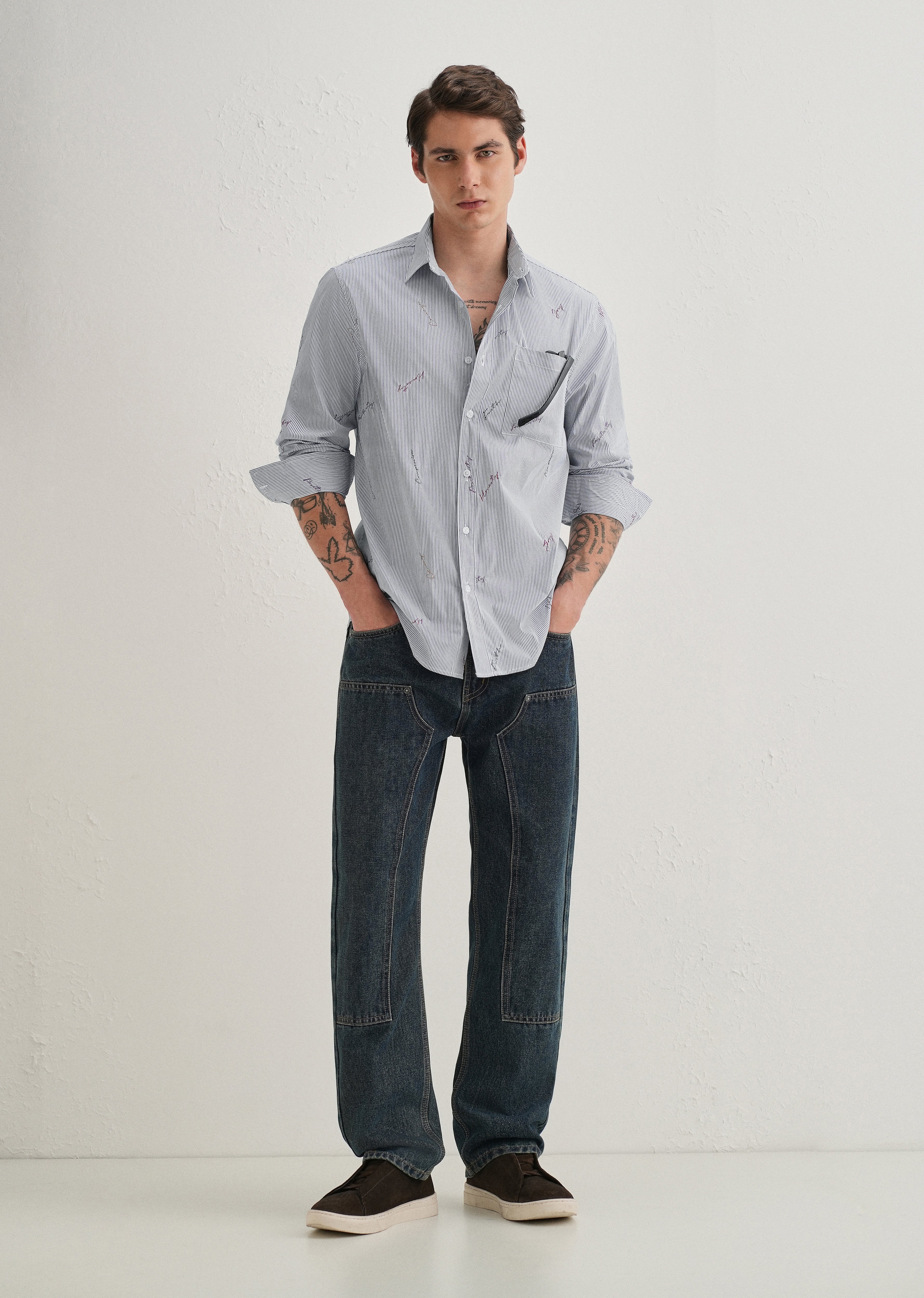 Emotive Embroidered Blue Stripe Shirt