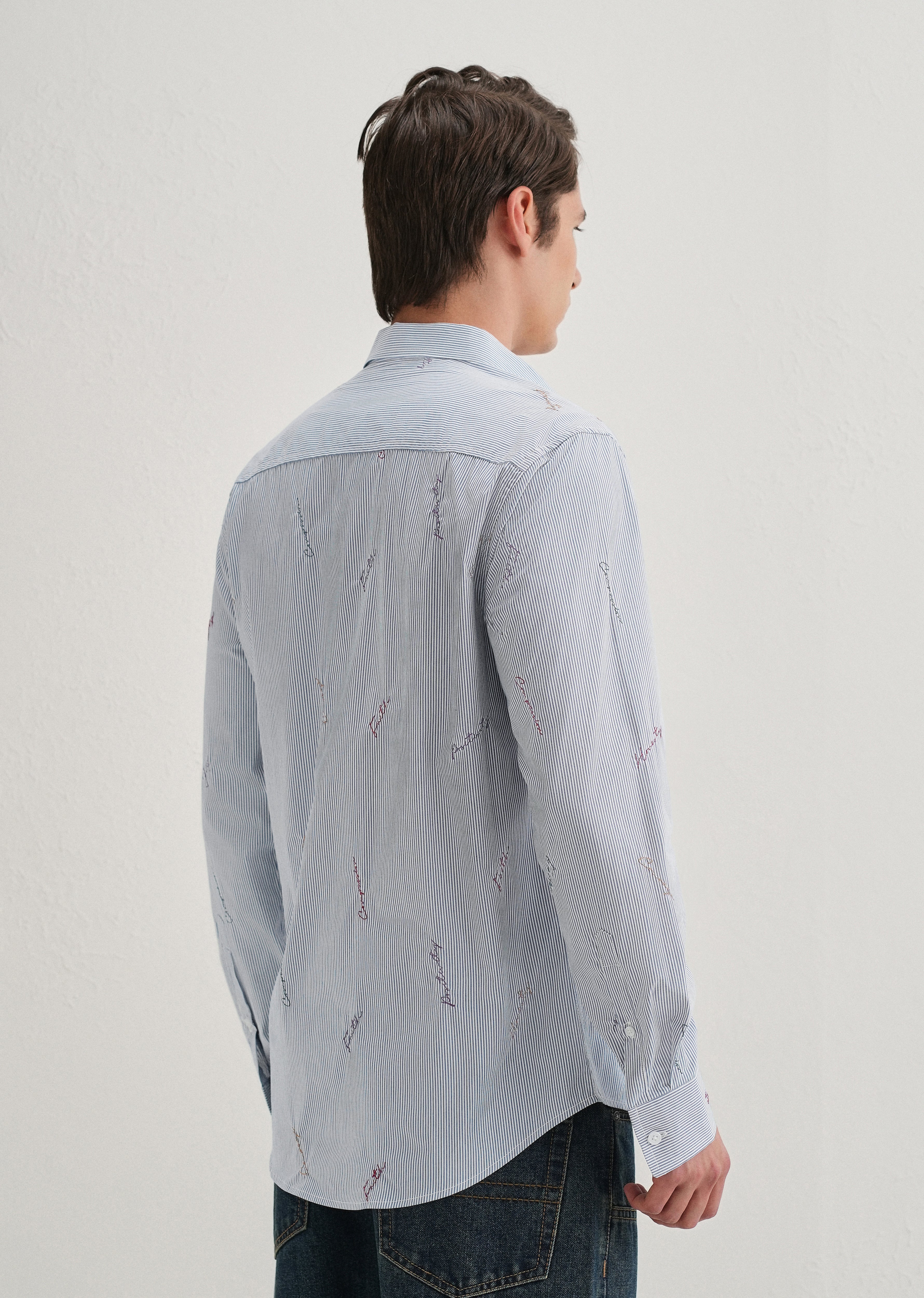 Emotive Embroidered Blue Stripe Shirt