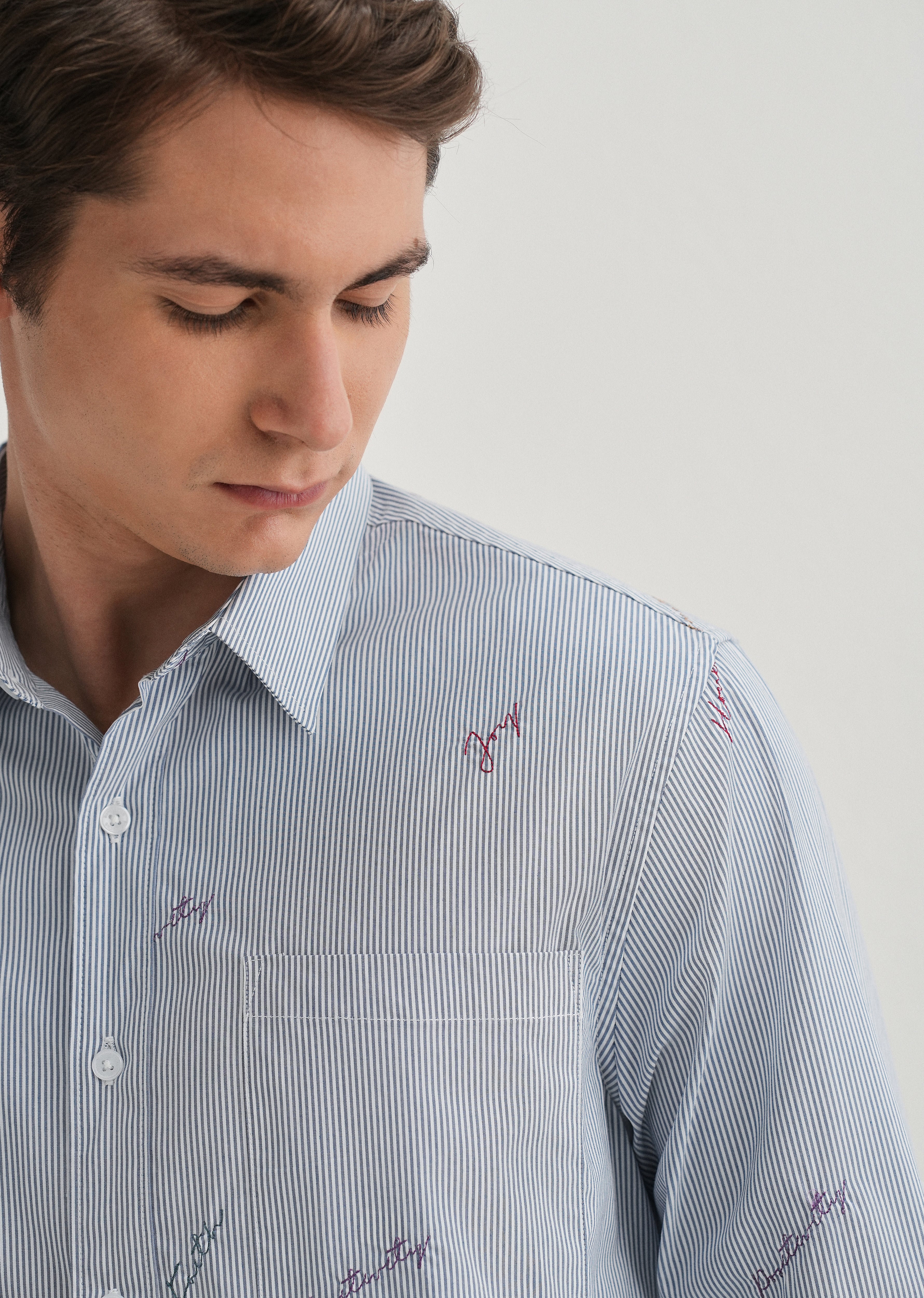 Emotive Embroidered Blue Stripe Shirt