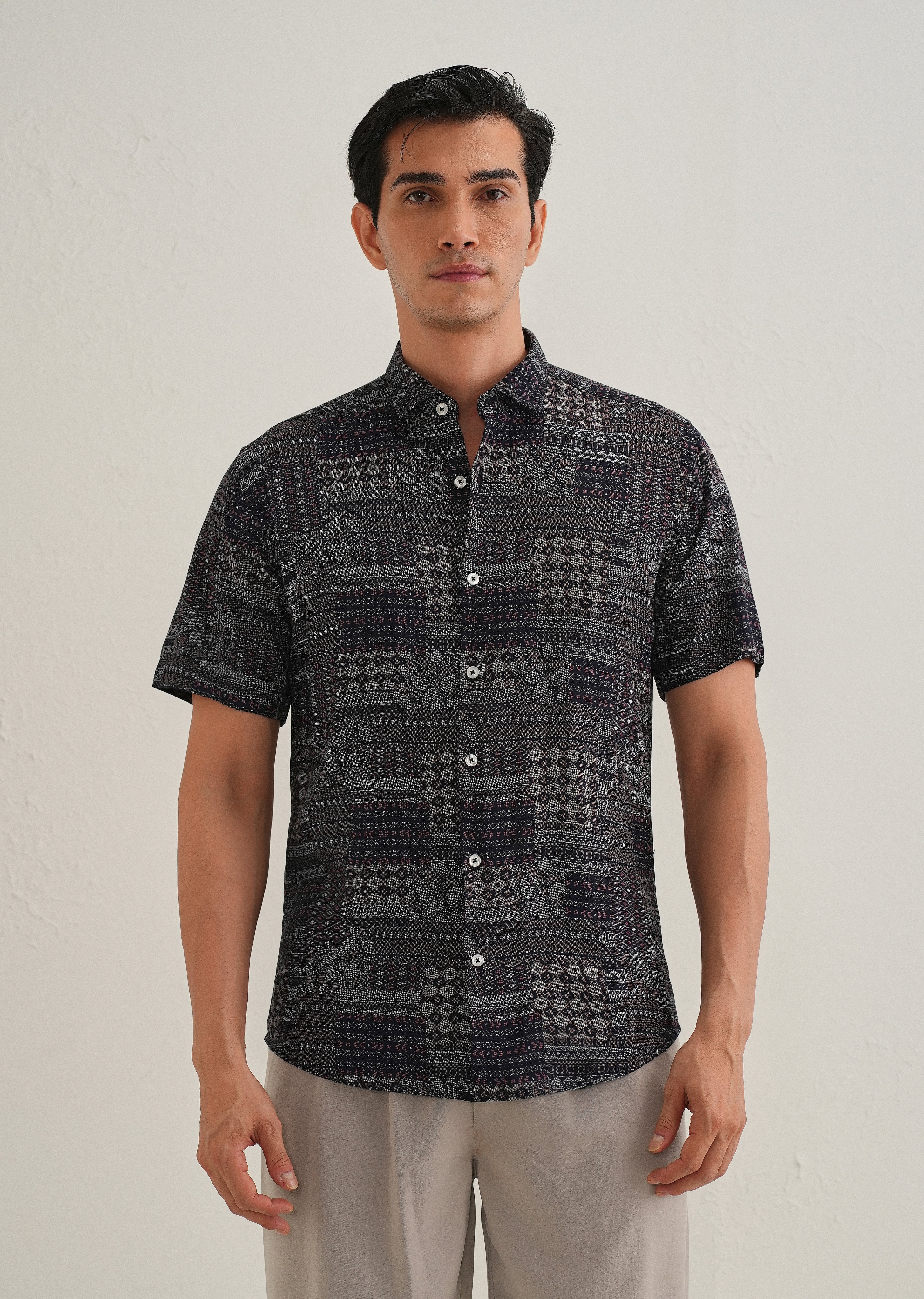 Ethnic Print Grey Shirt