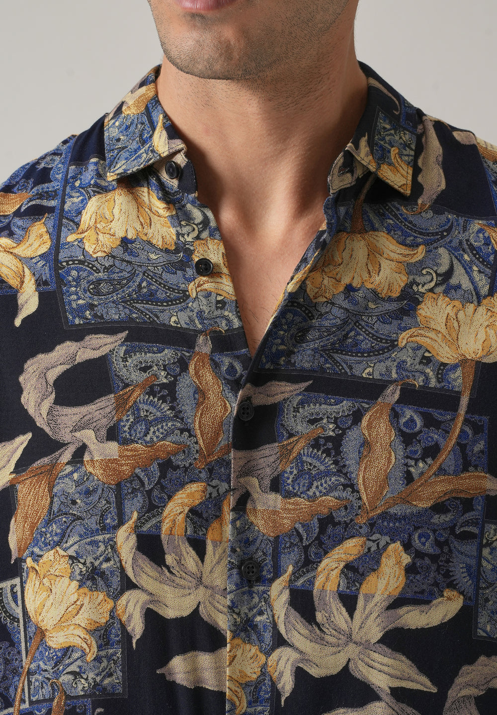 Blue Exotic Lily Print Feather Shirt