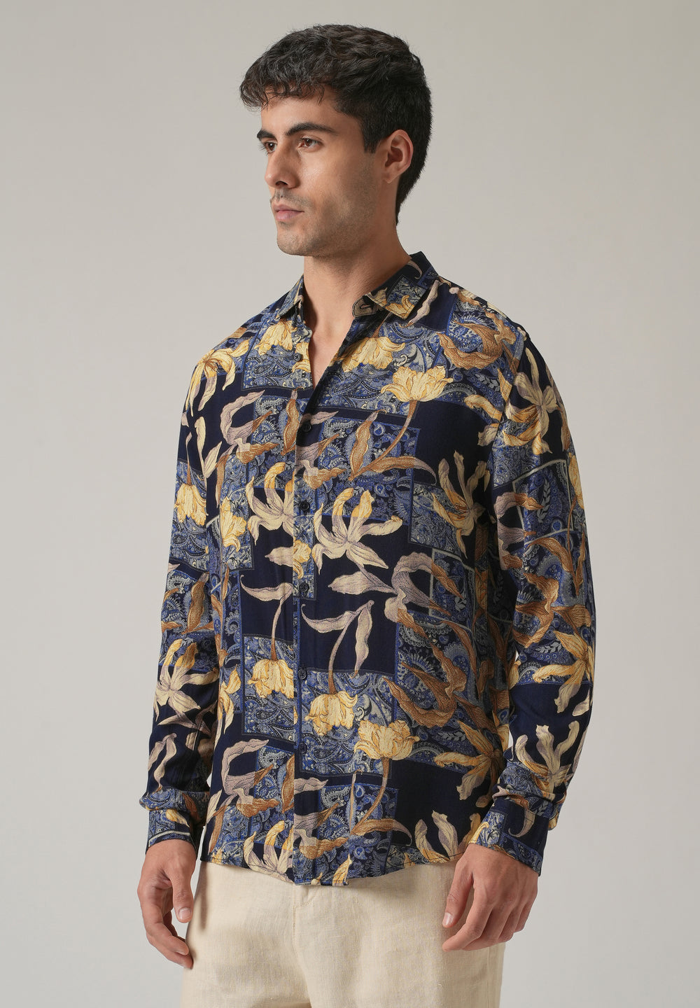 Blue Exotic Lily Print Feather Shirt