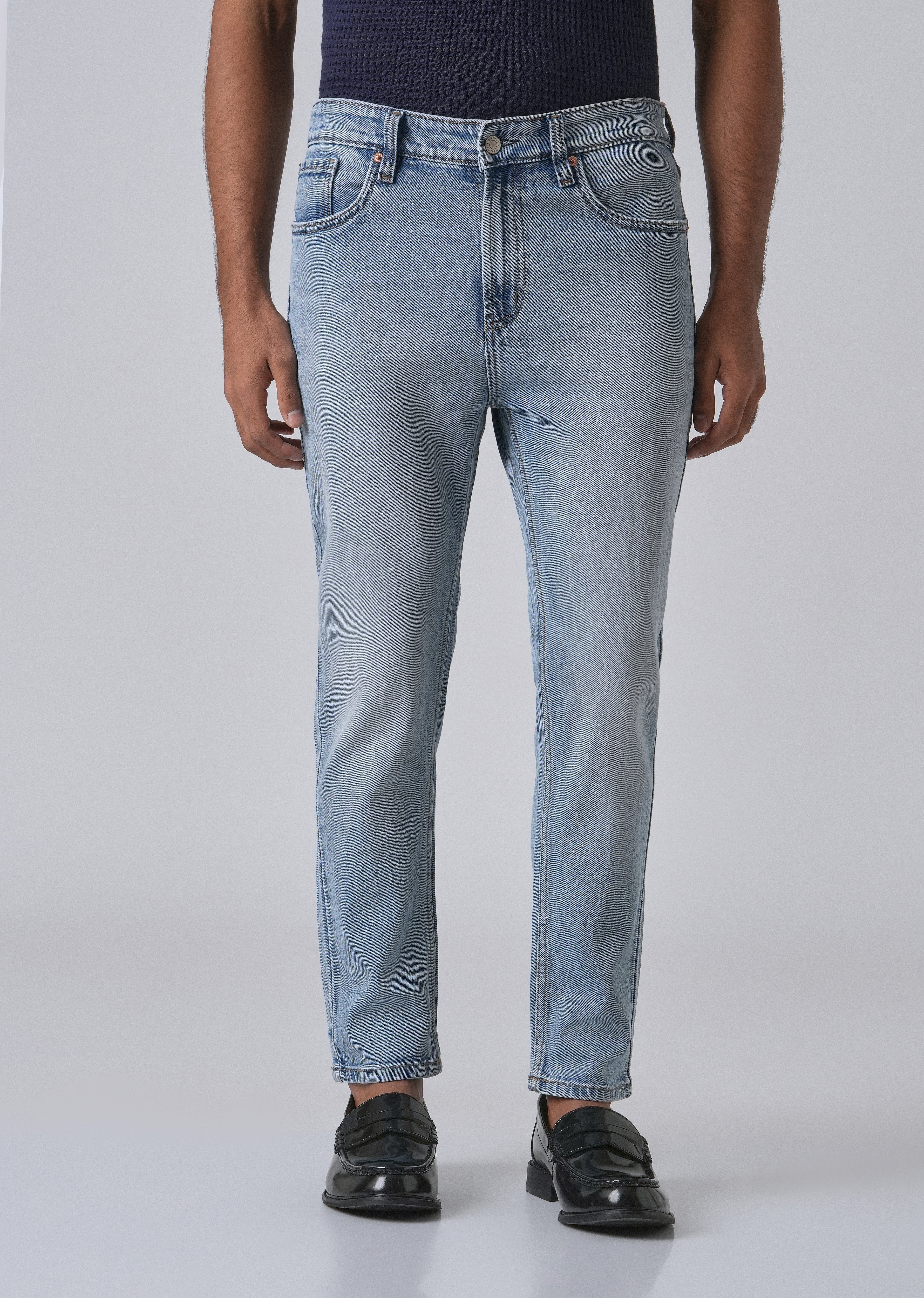 Faded Light Blue Straight Fit Denim