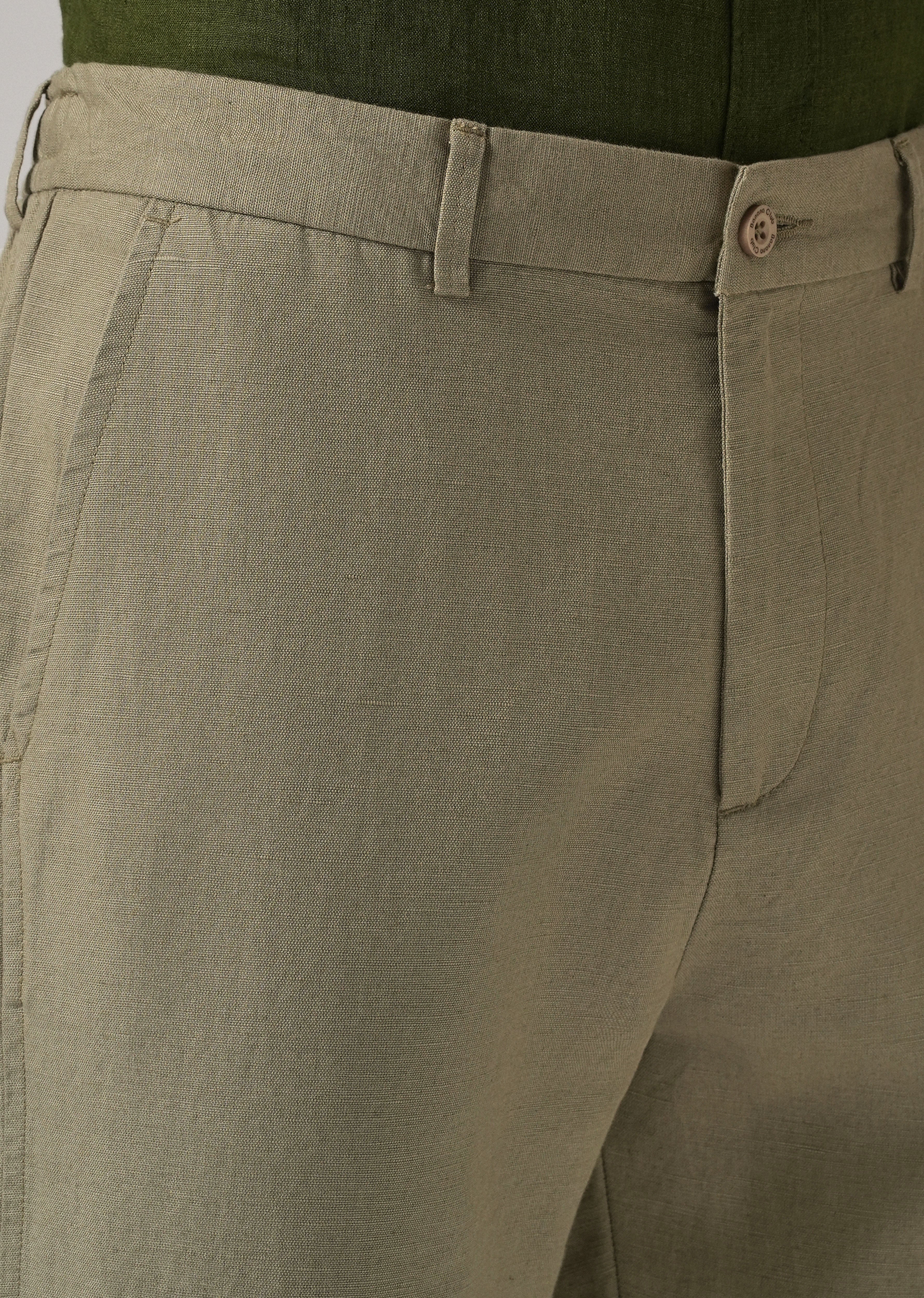 Green Linen Relaxed Fit Trouser