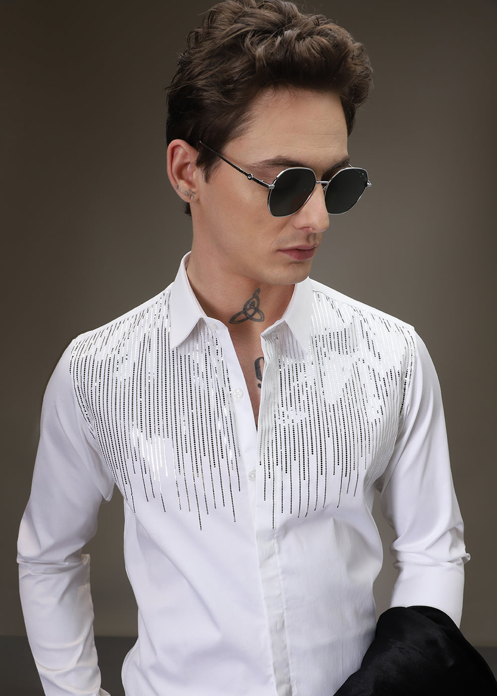 Flecked Sequin White Designer Shirt