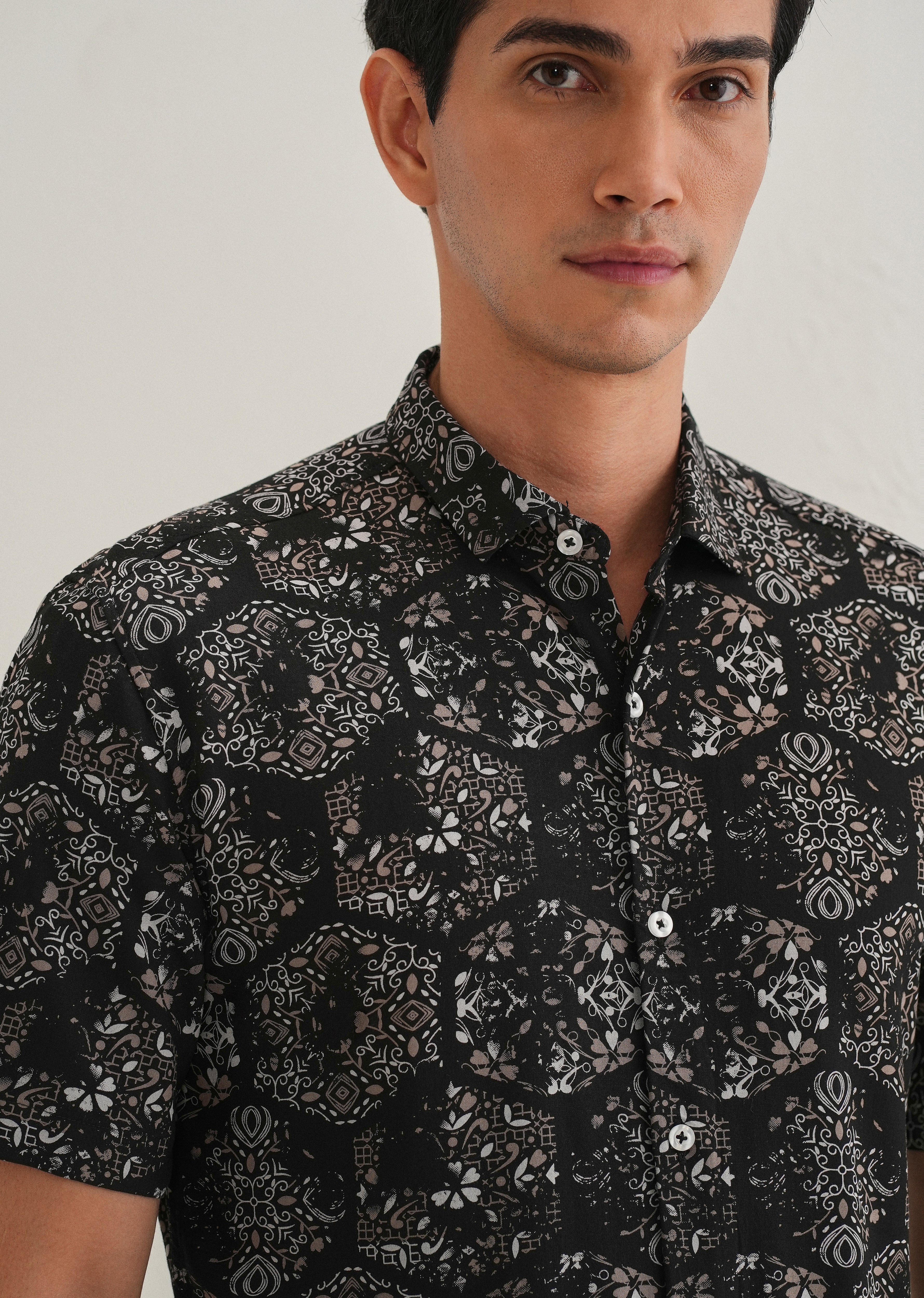 Flora Geo Black Print Shirt