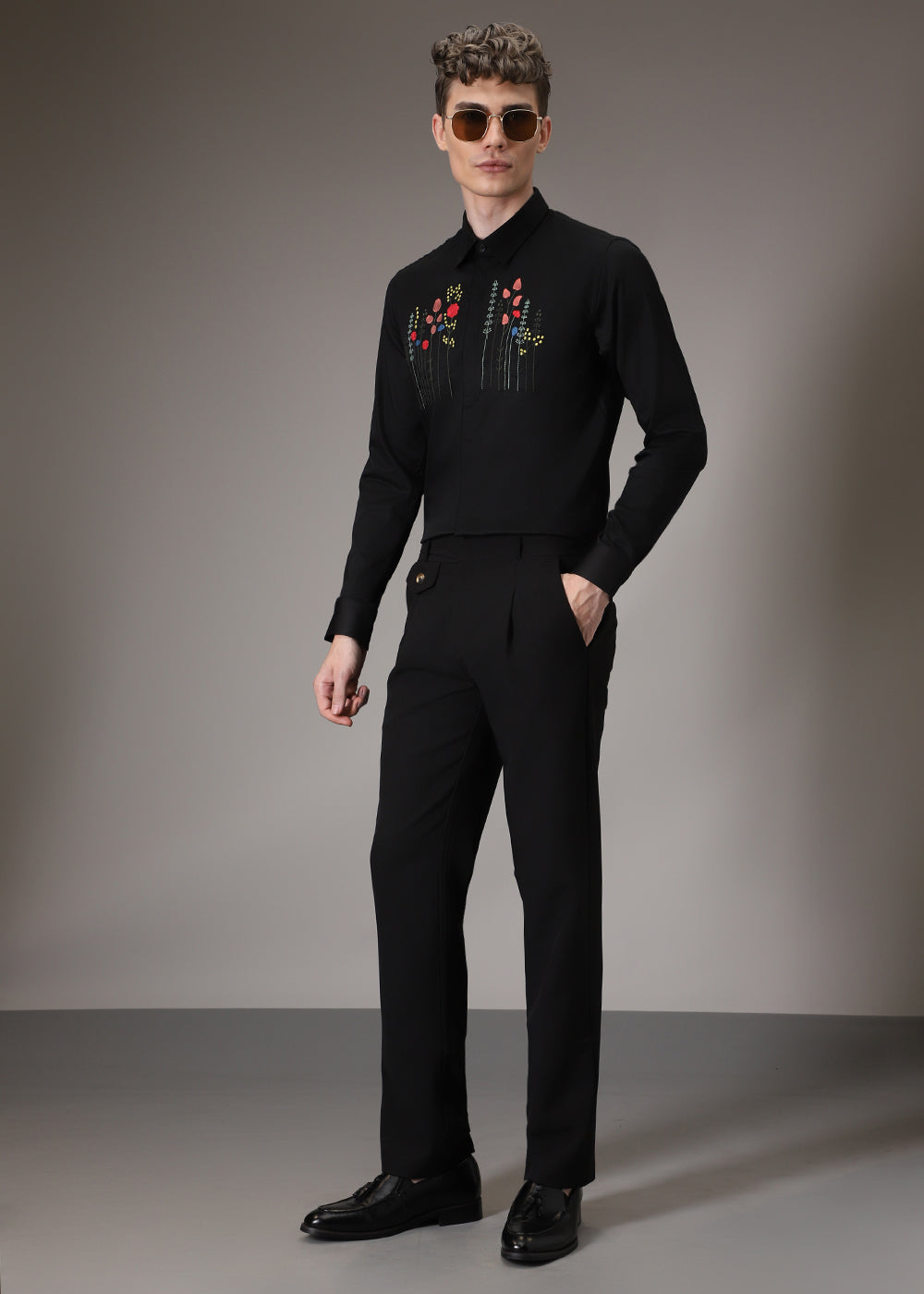 Floral Artistry Black Shirt