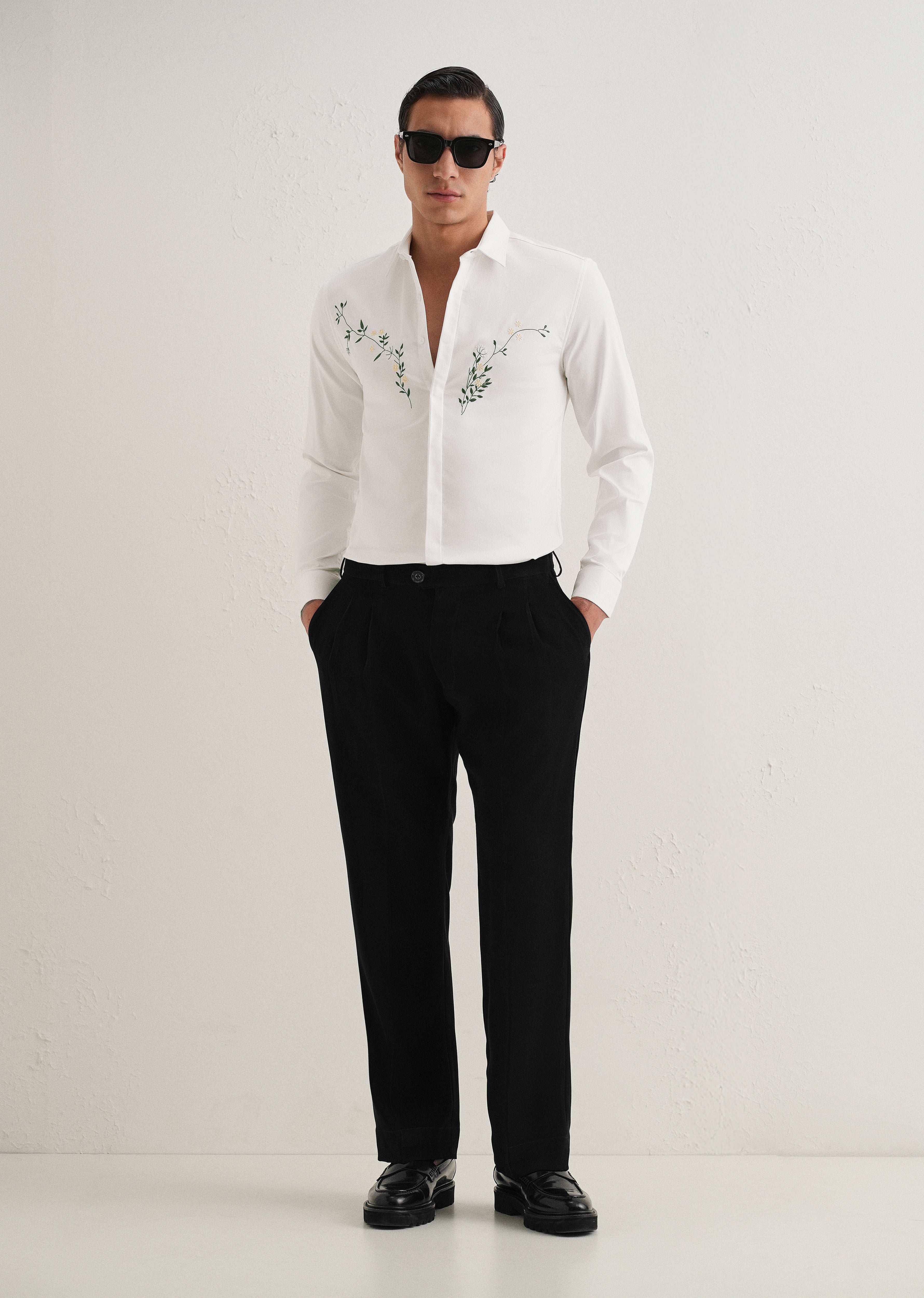 Floral Embroidered White Designer Shirt