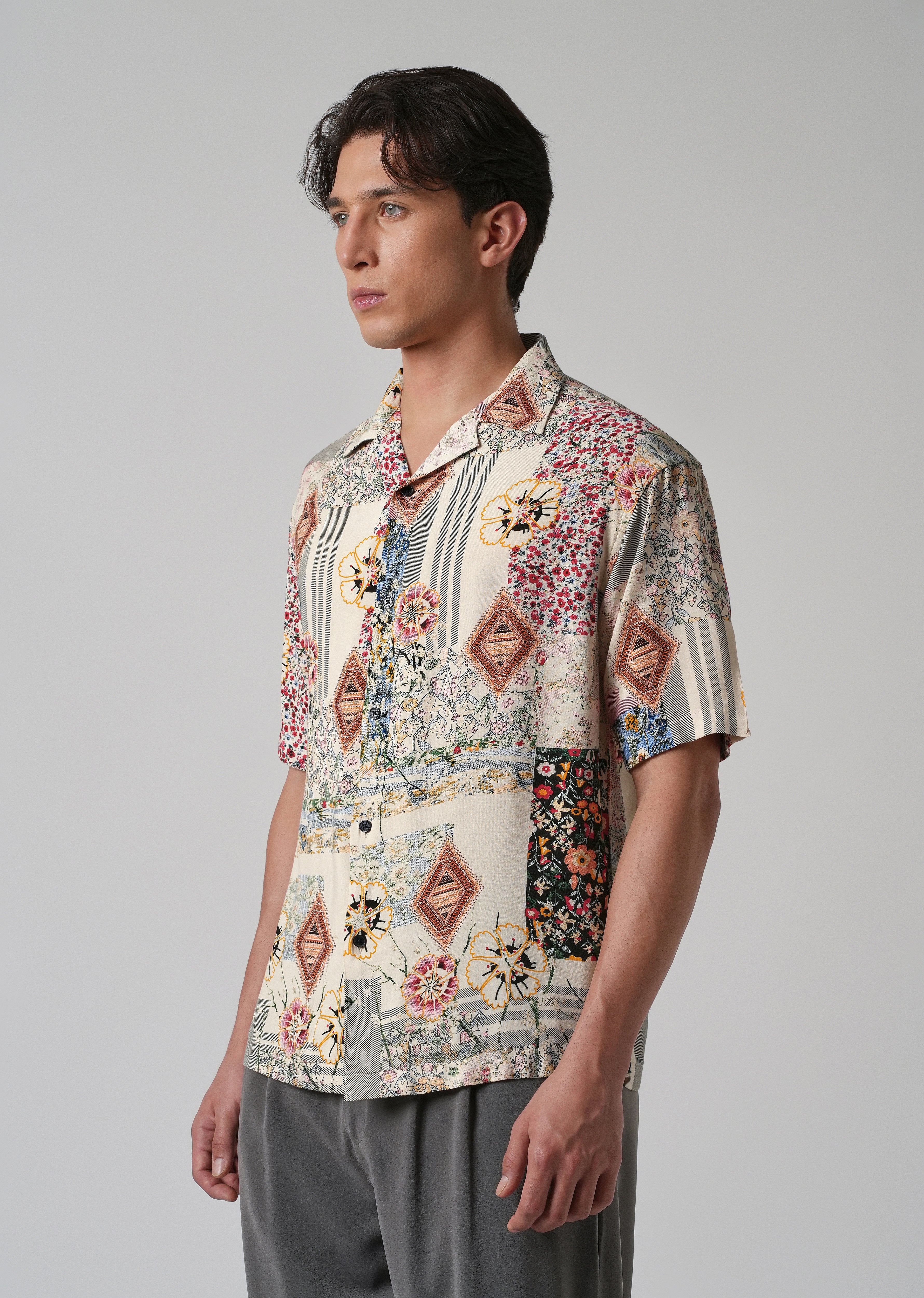 Floral Geometric Oversized Feather Shirt