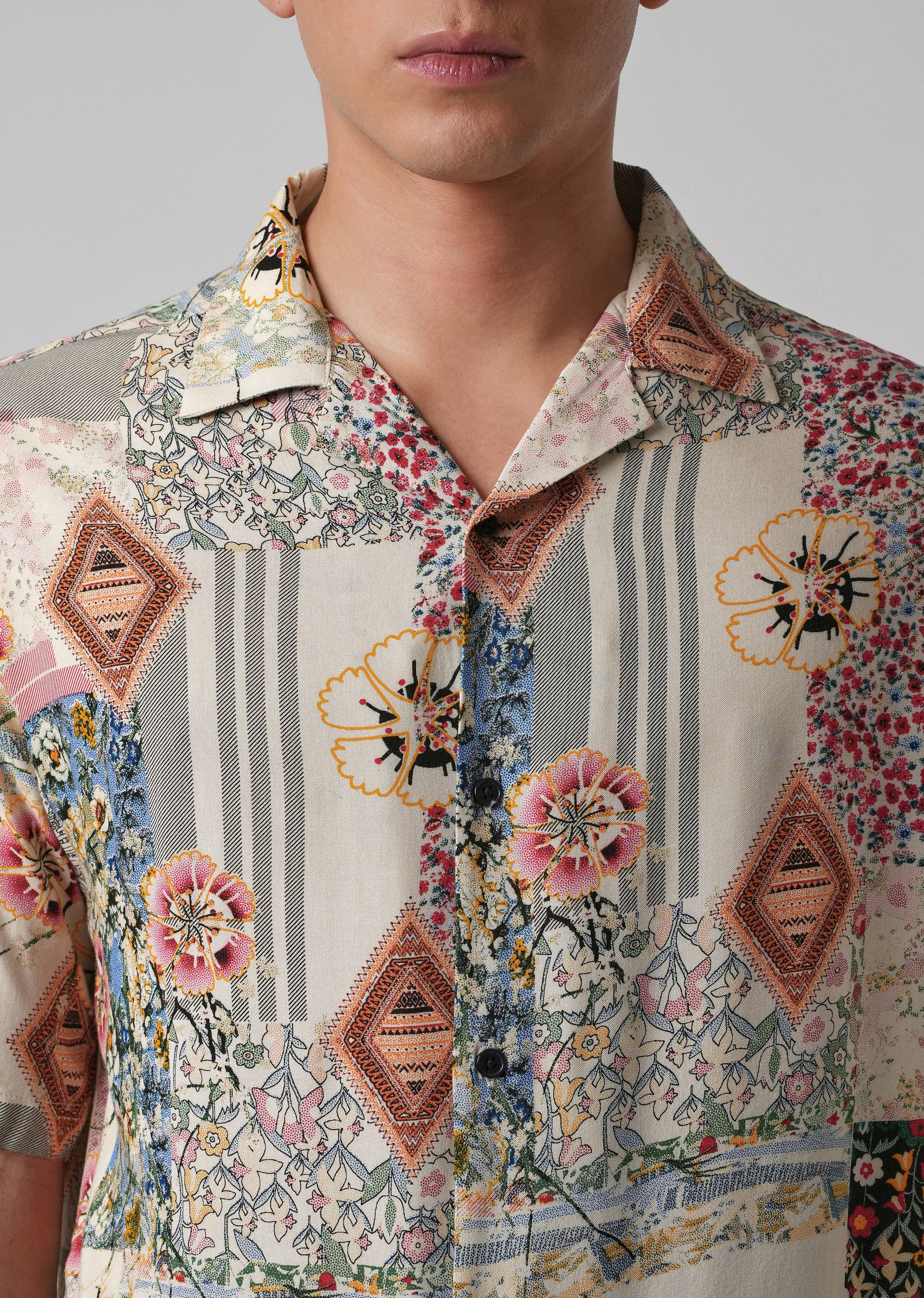 Floral Geometric Oversized Feather Shirt