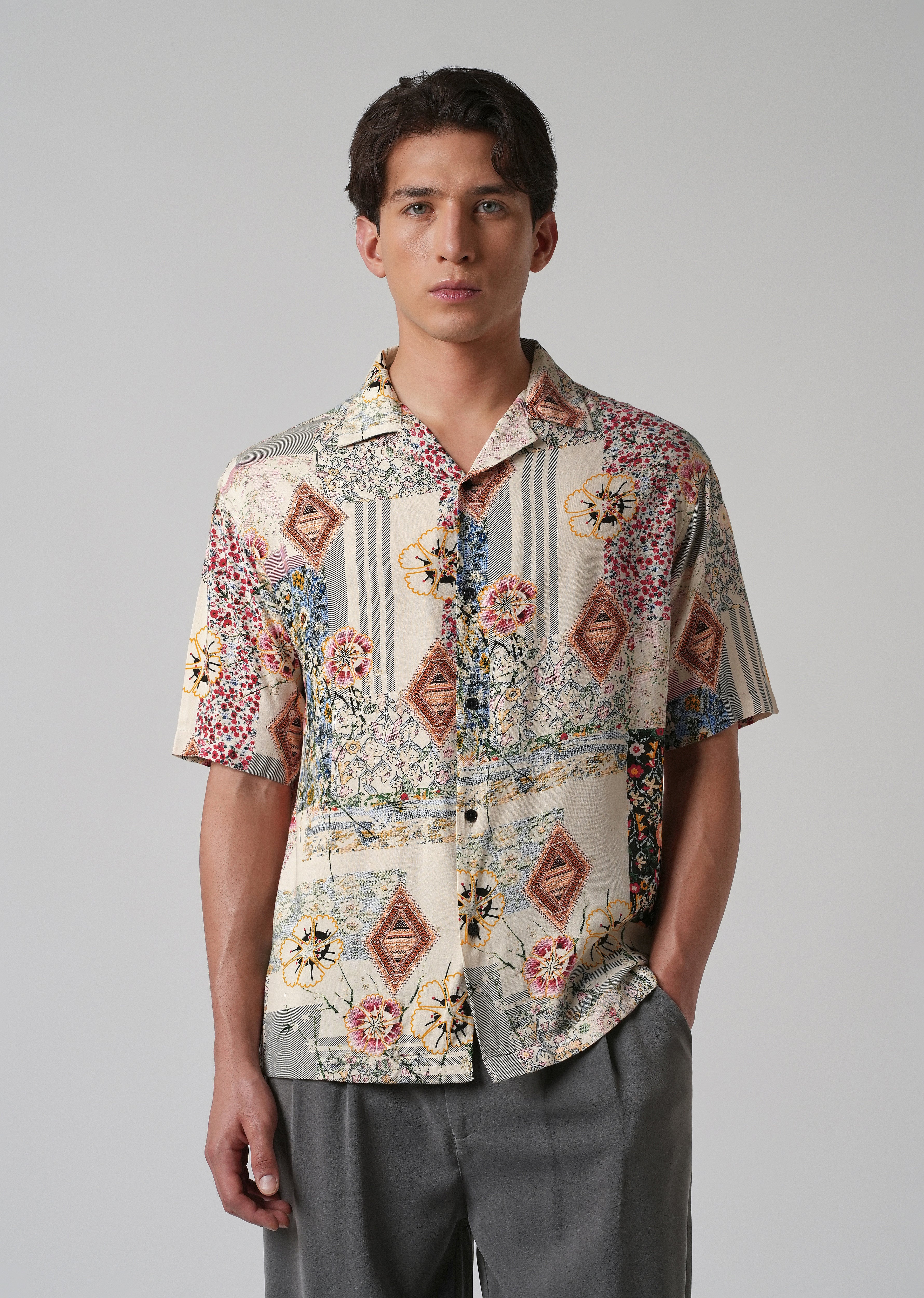 Floral Geometric Oversized Feather Shirt