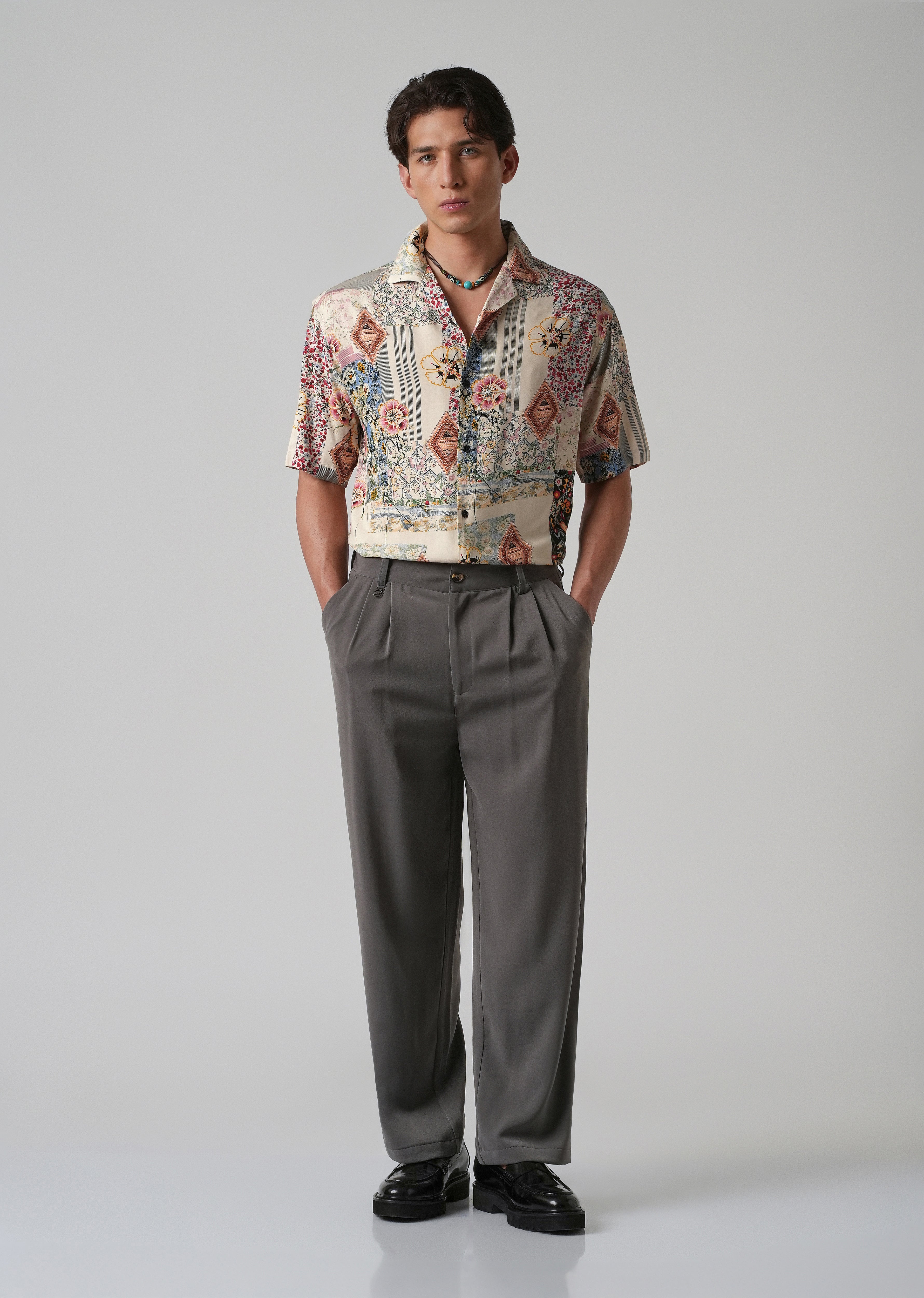 Floral Geometric Oversized Feather Shirt