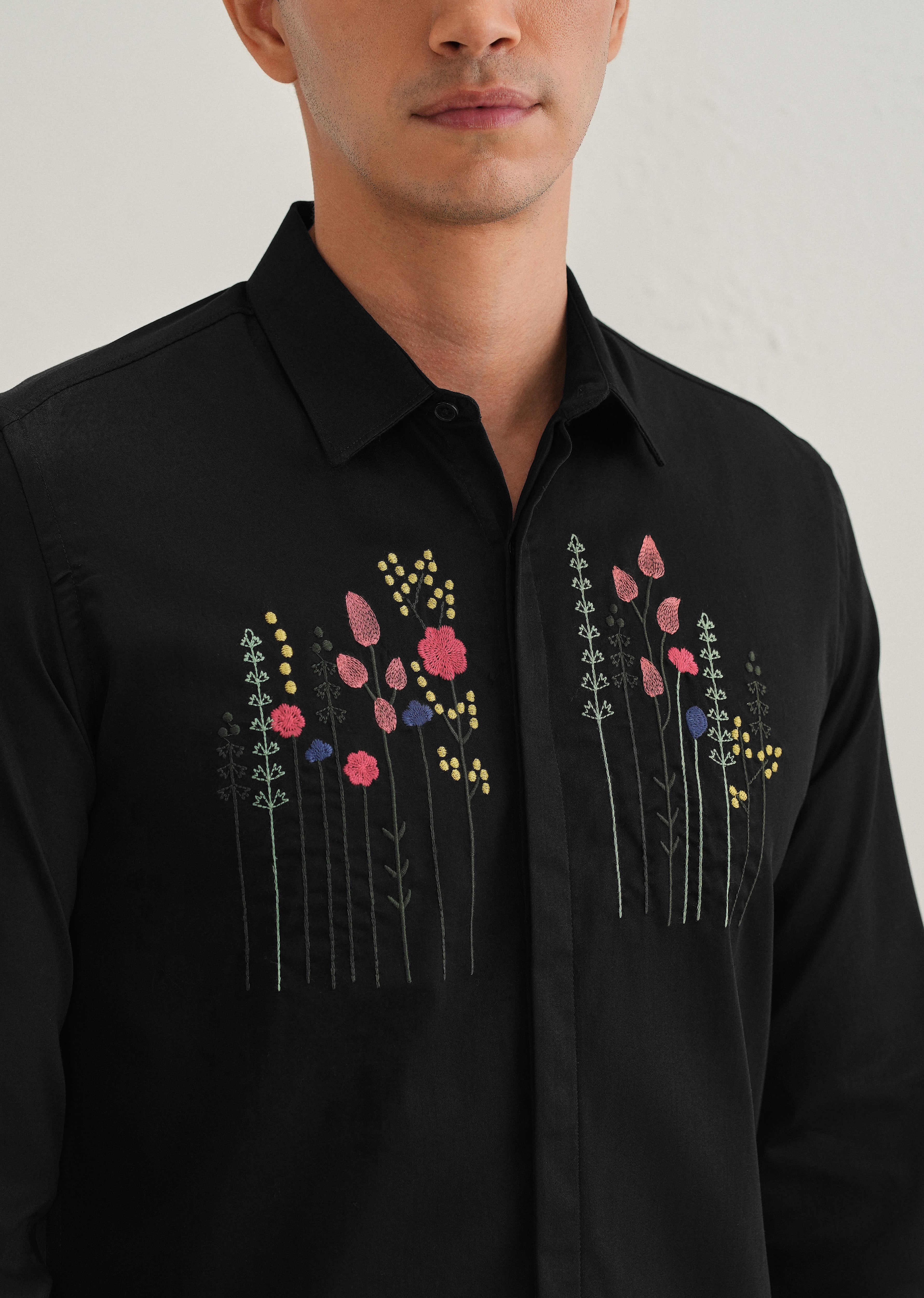 Floral Artistry Black Shirt