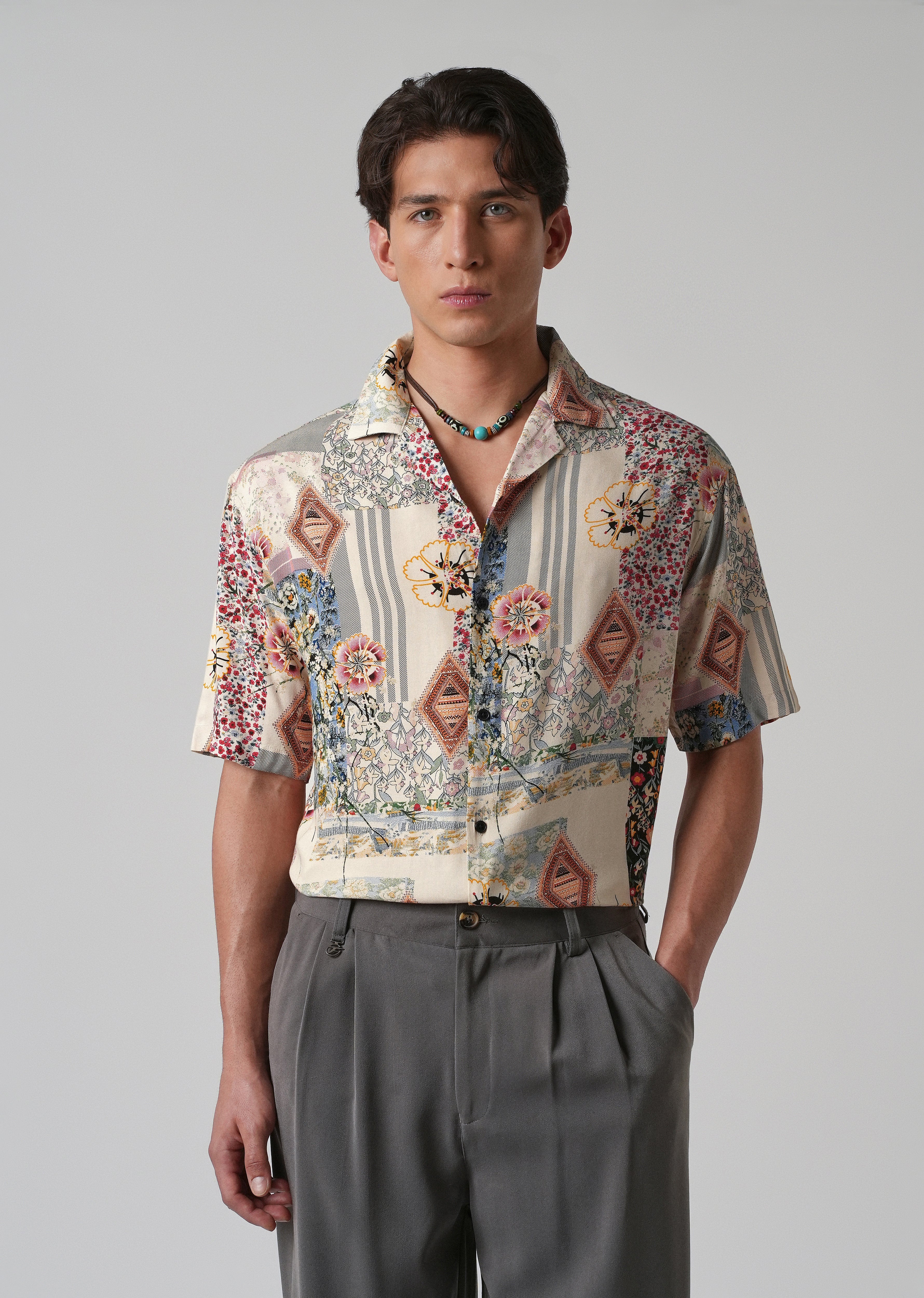 Floral Geometric Oversized Feather Shirt