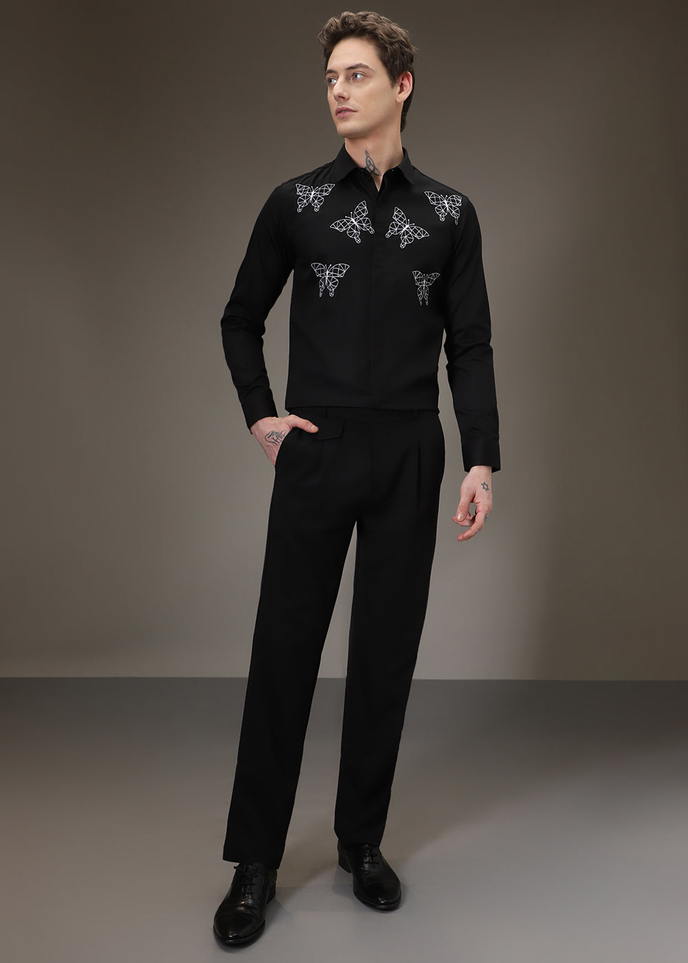 Flutter Embroidery Black Shirt