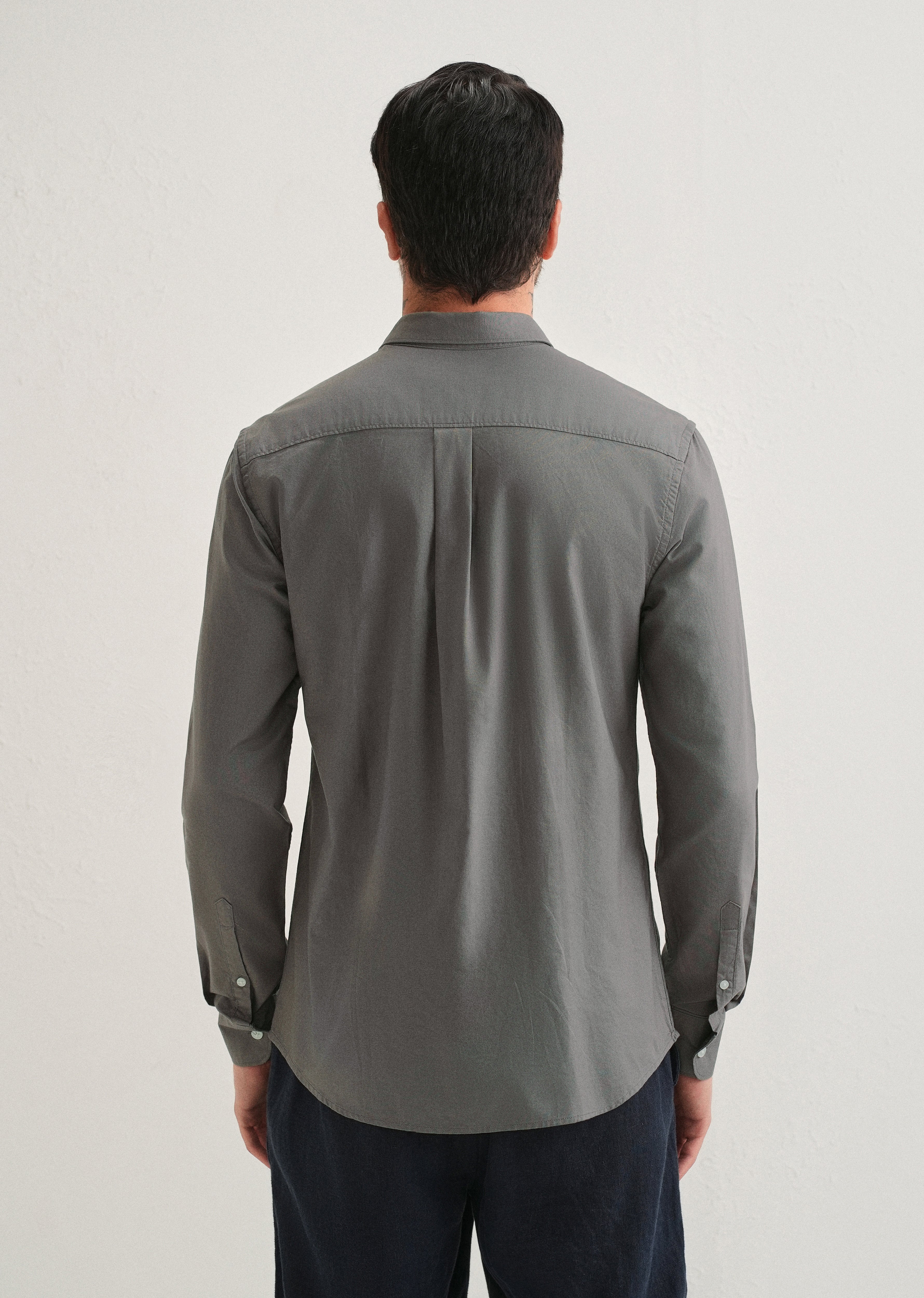 Fossil Grey Plain Cotton Oxford Shirt