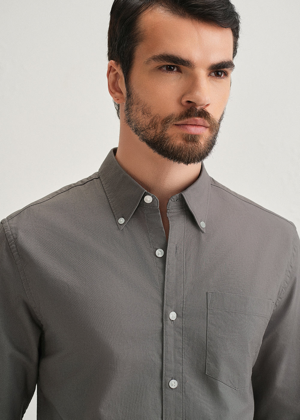 Fossil Grey Plain Cotton Oxford Shirt