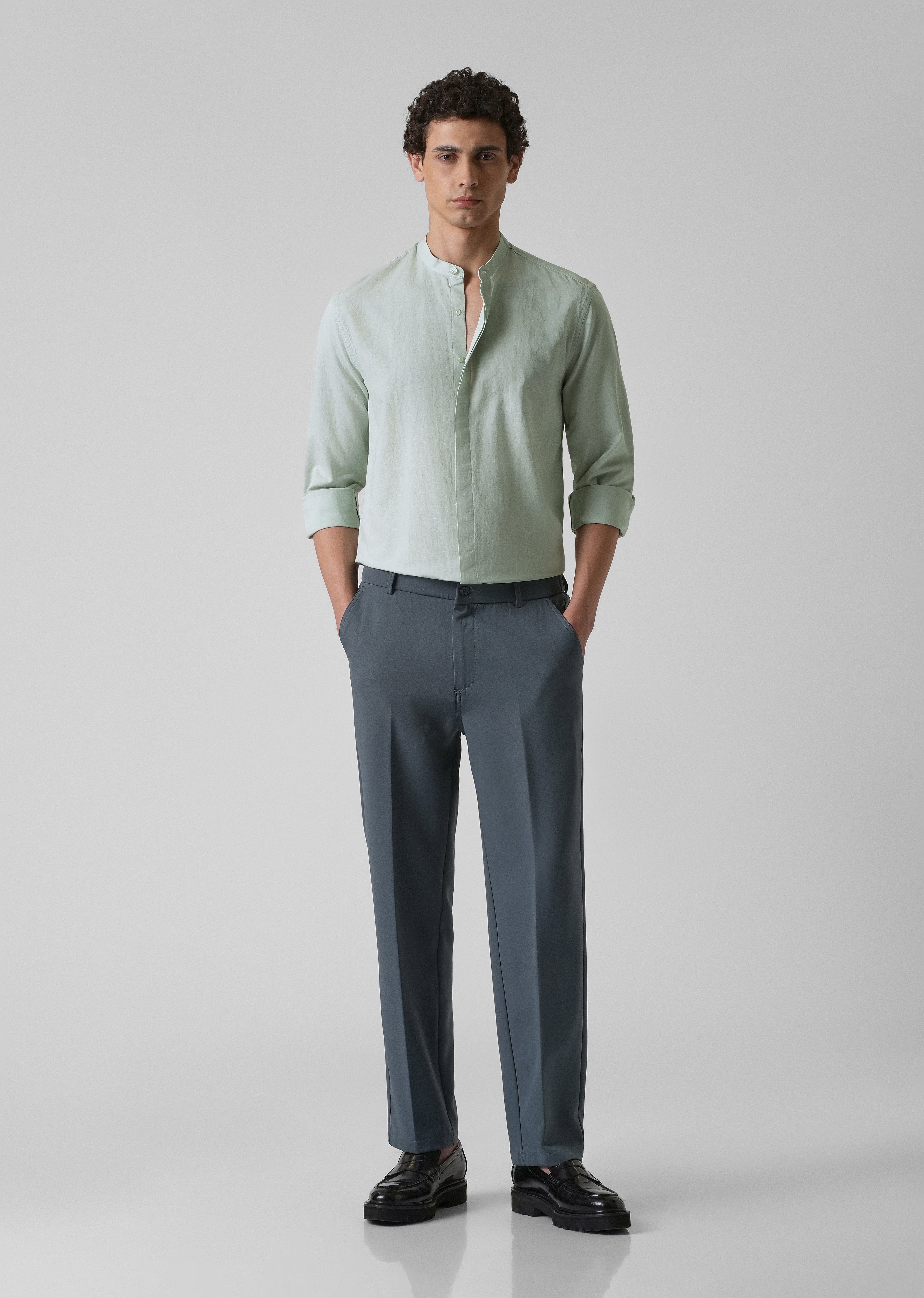 French Mist Green Cotton Linen Shirt