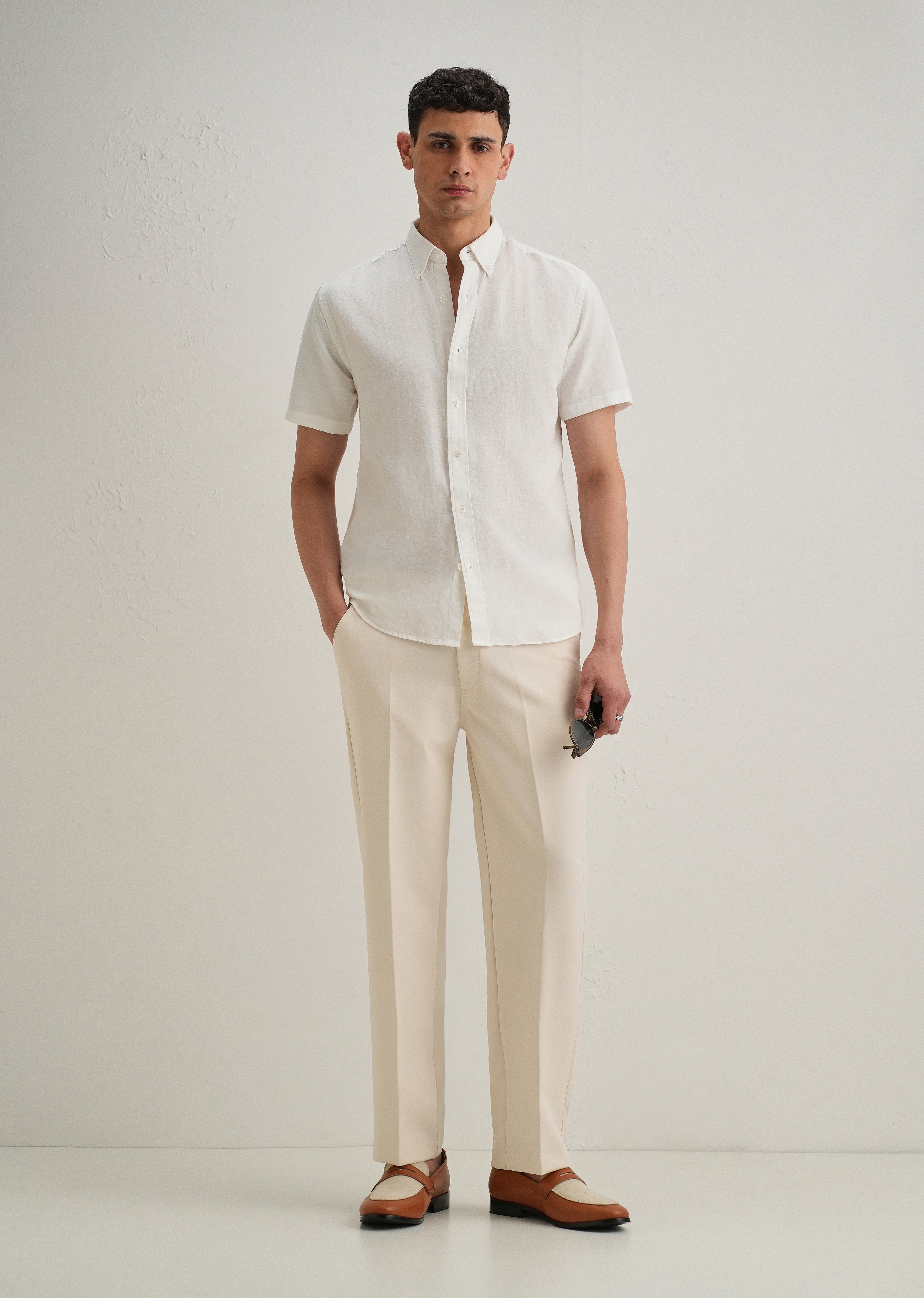 Frost White Cotton Linen Shirt