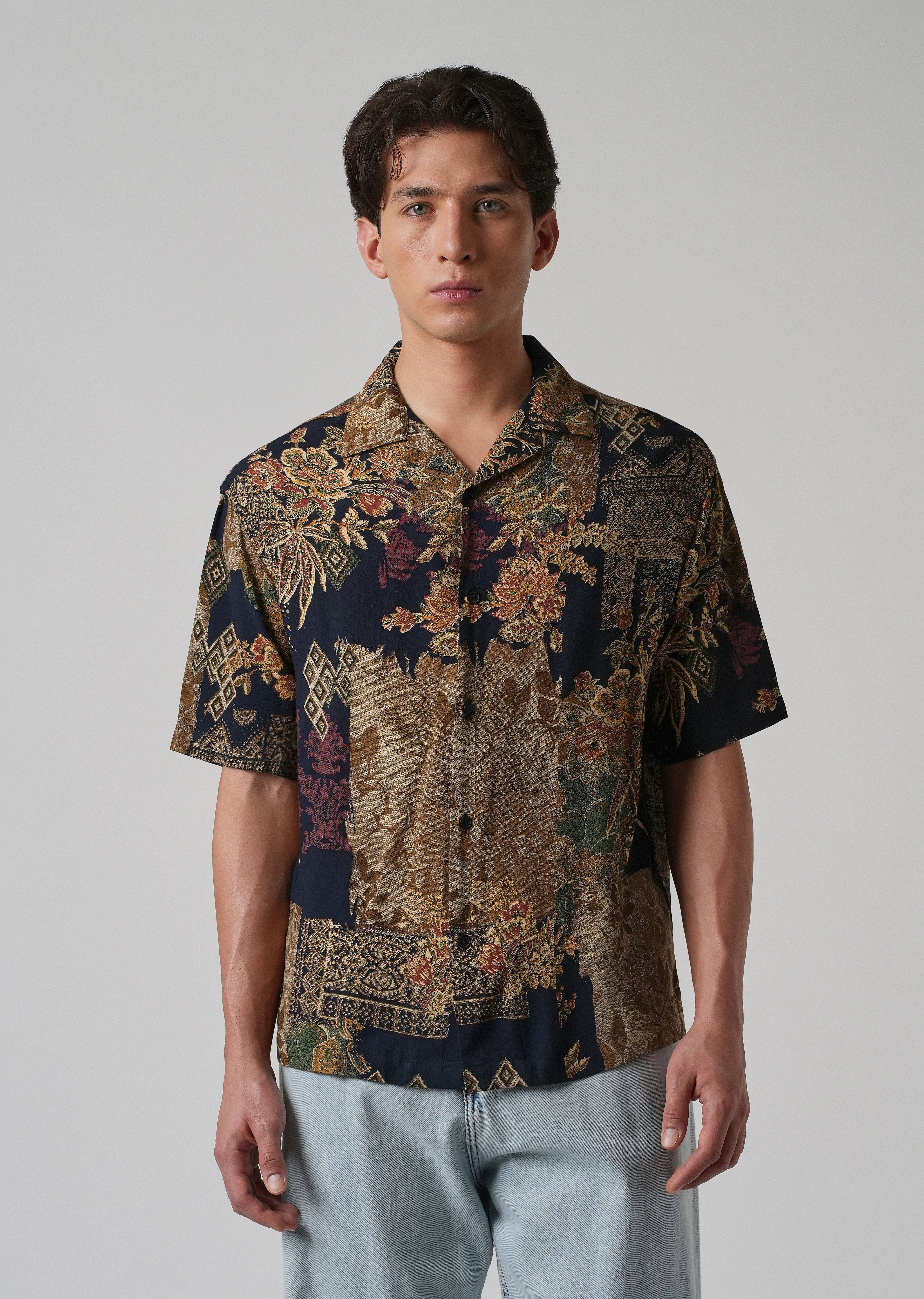 Geo Floral Oversized Feather Shirt