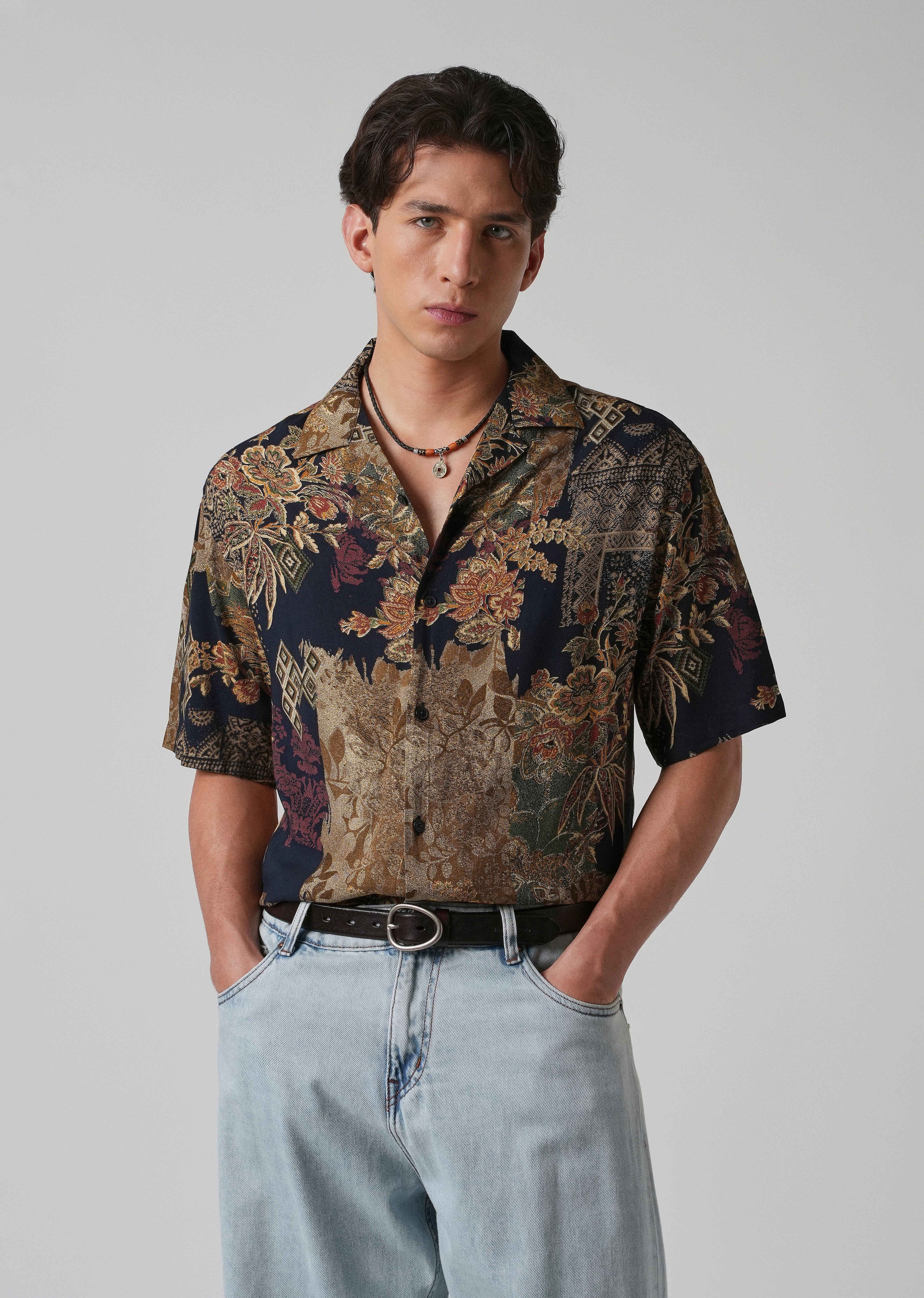 Geo Floral Oversized Feather Shirt