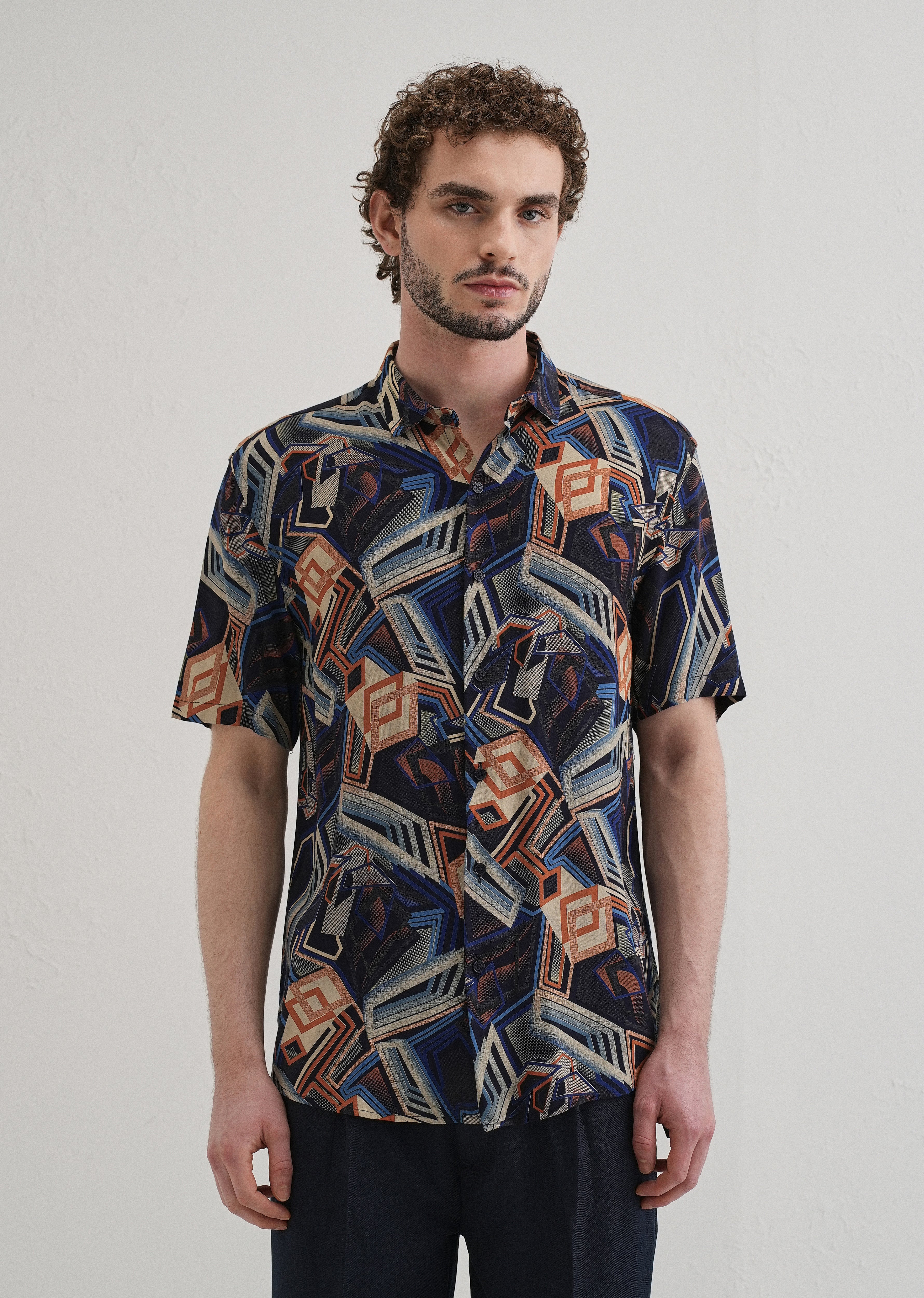 Geometric Blue Feather shirt