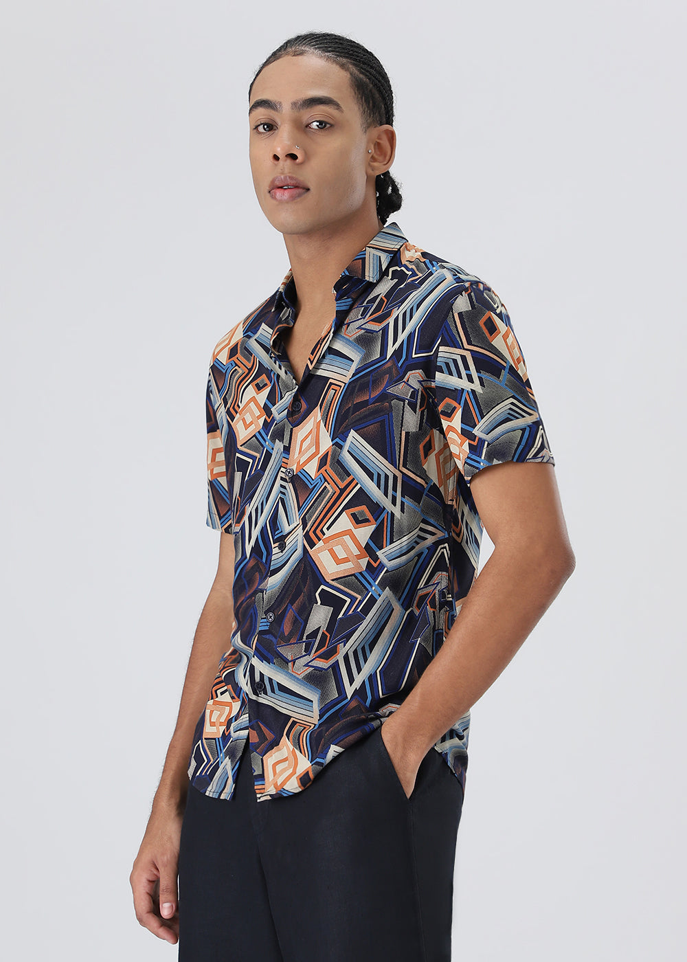 Geometric Blue Feather shirt