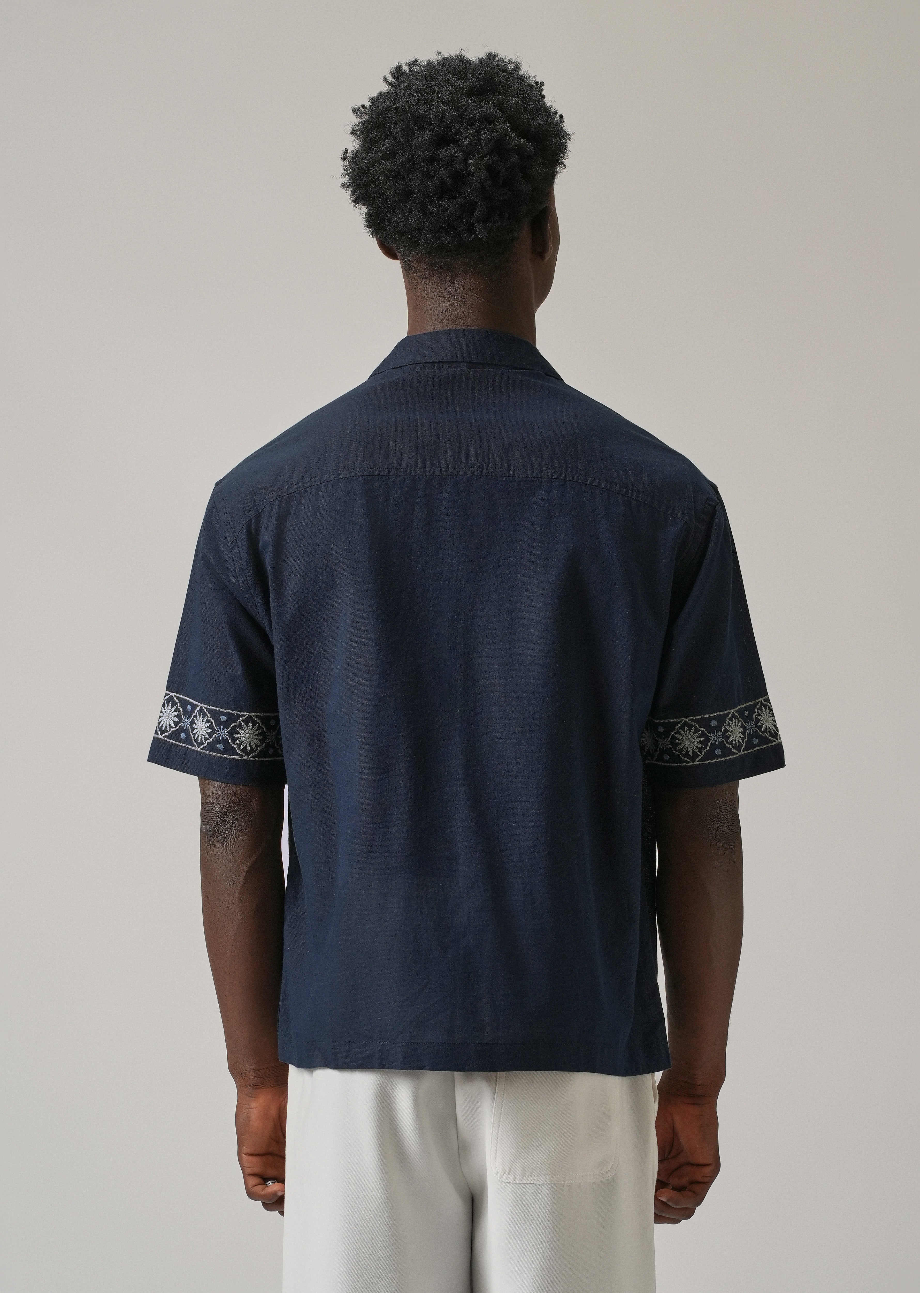 Geometric Embroidery Linen Shirt