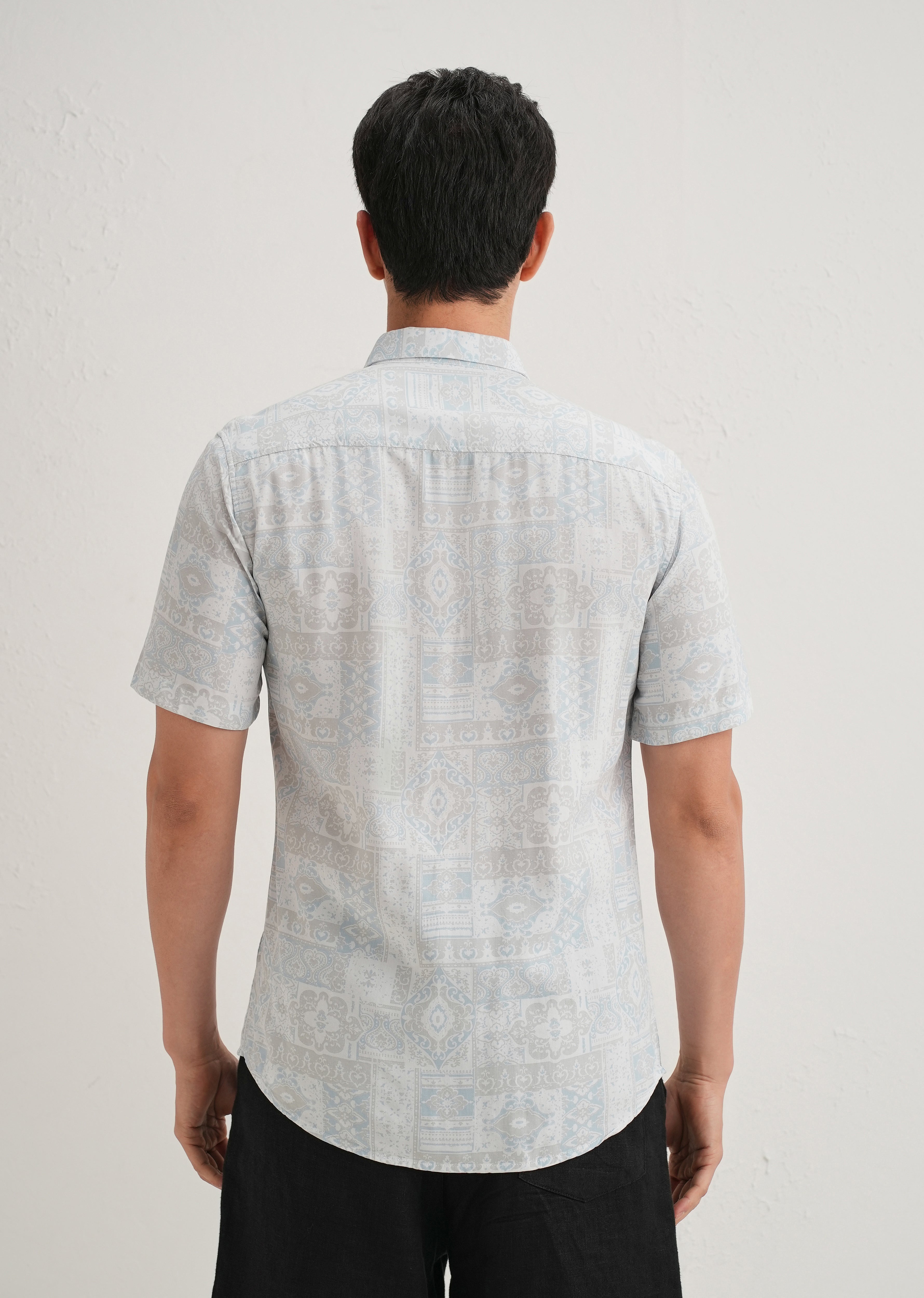 Geometric Print Blue Shirt
