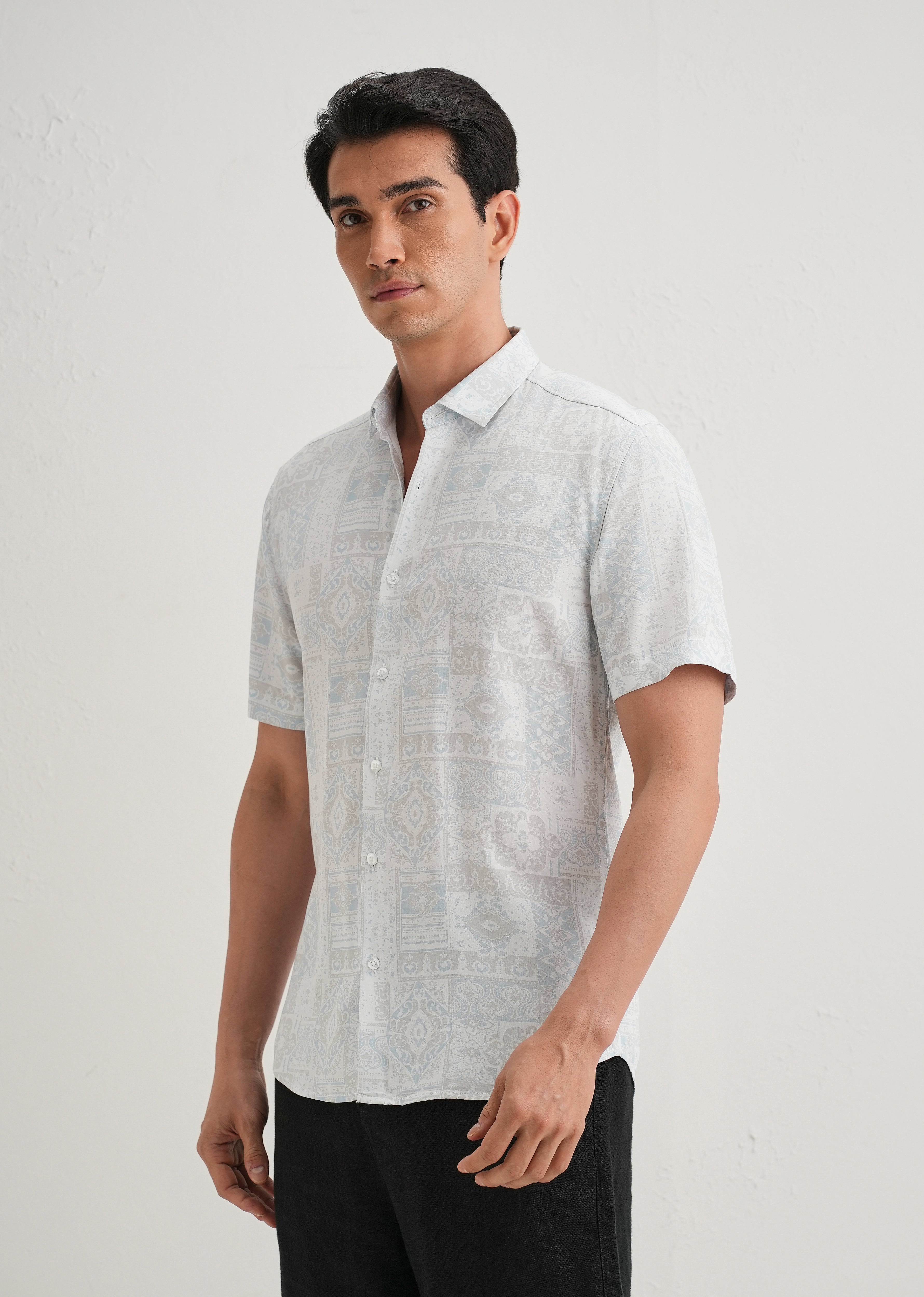Geometric Print Blue Shirt