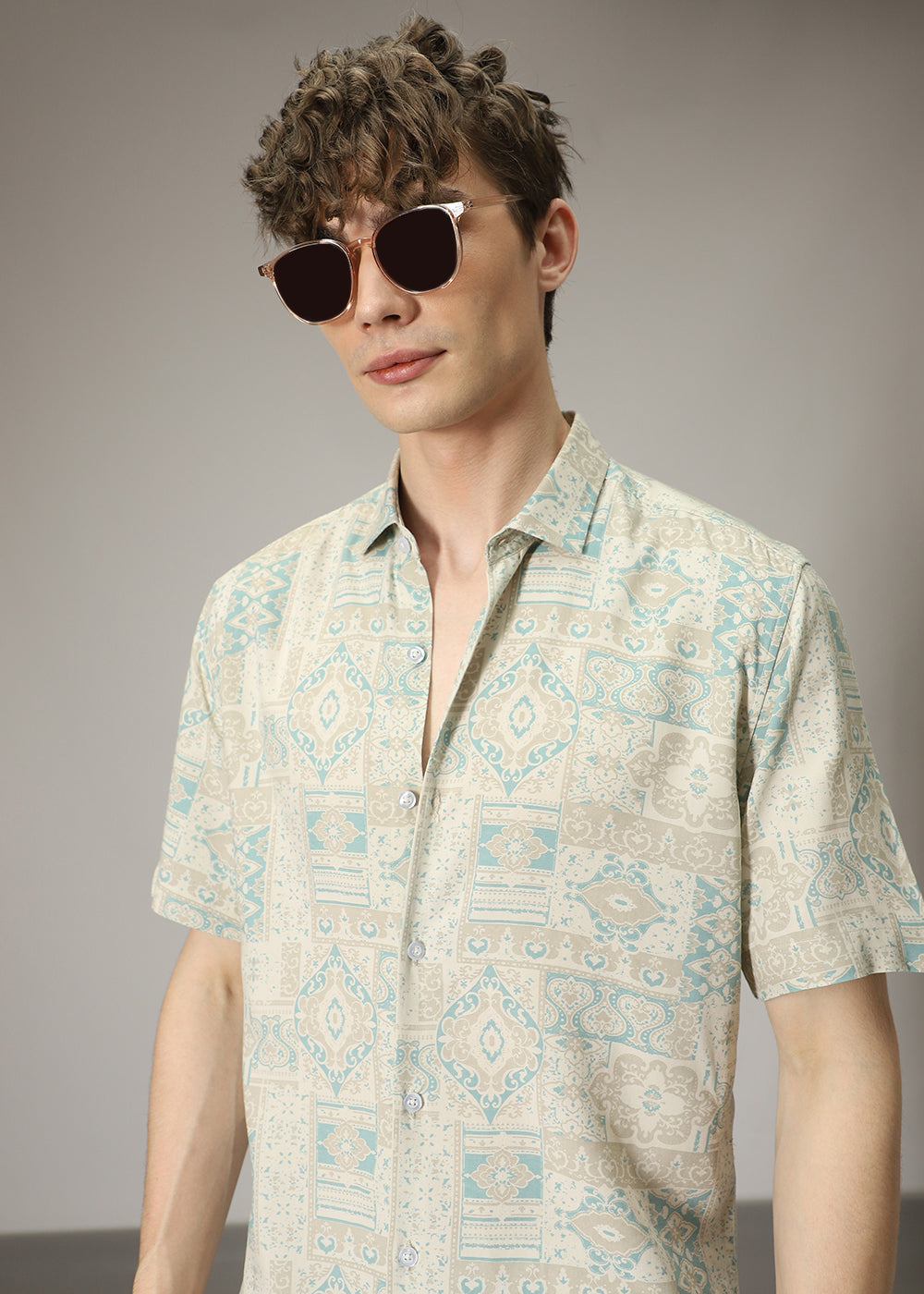 Geometric Print Cream Shirt