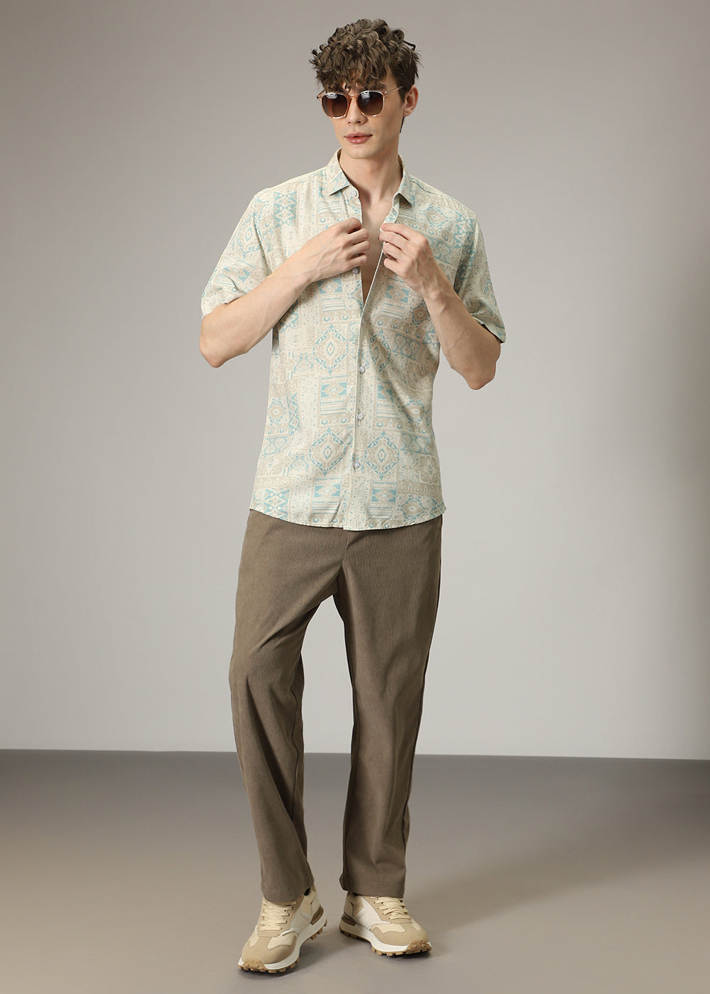 Geometric Print Cream Shirt