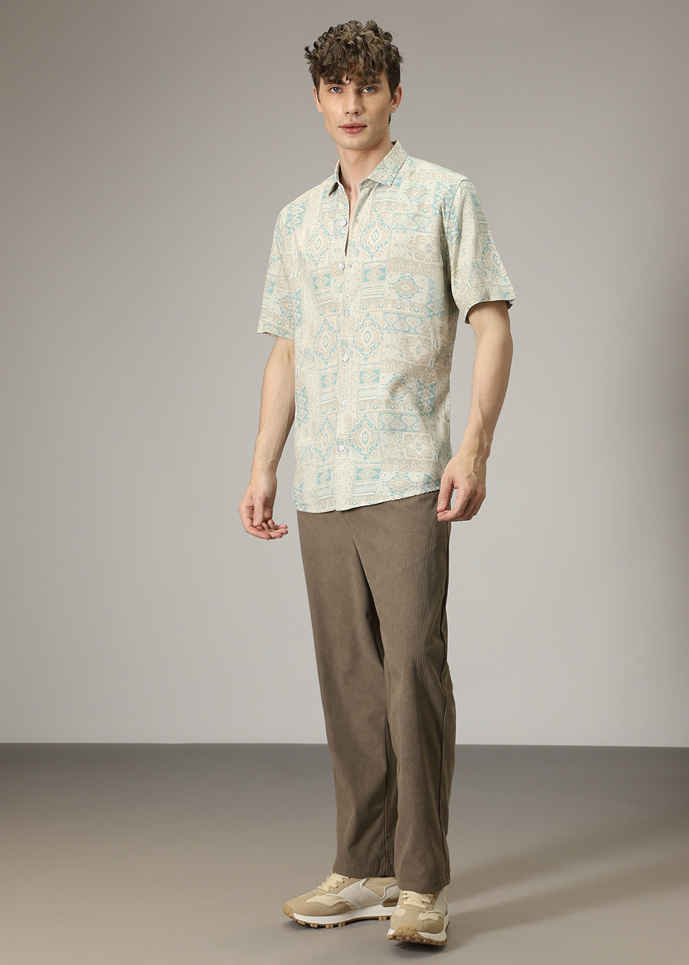 Geometric Print Cream Shirt