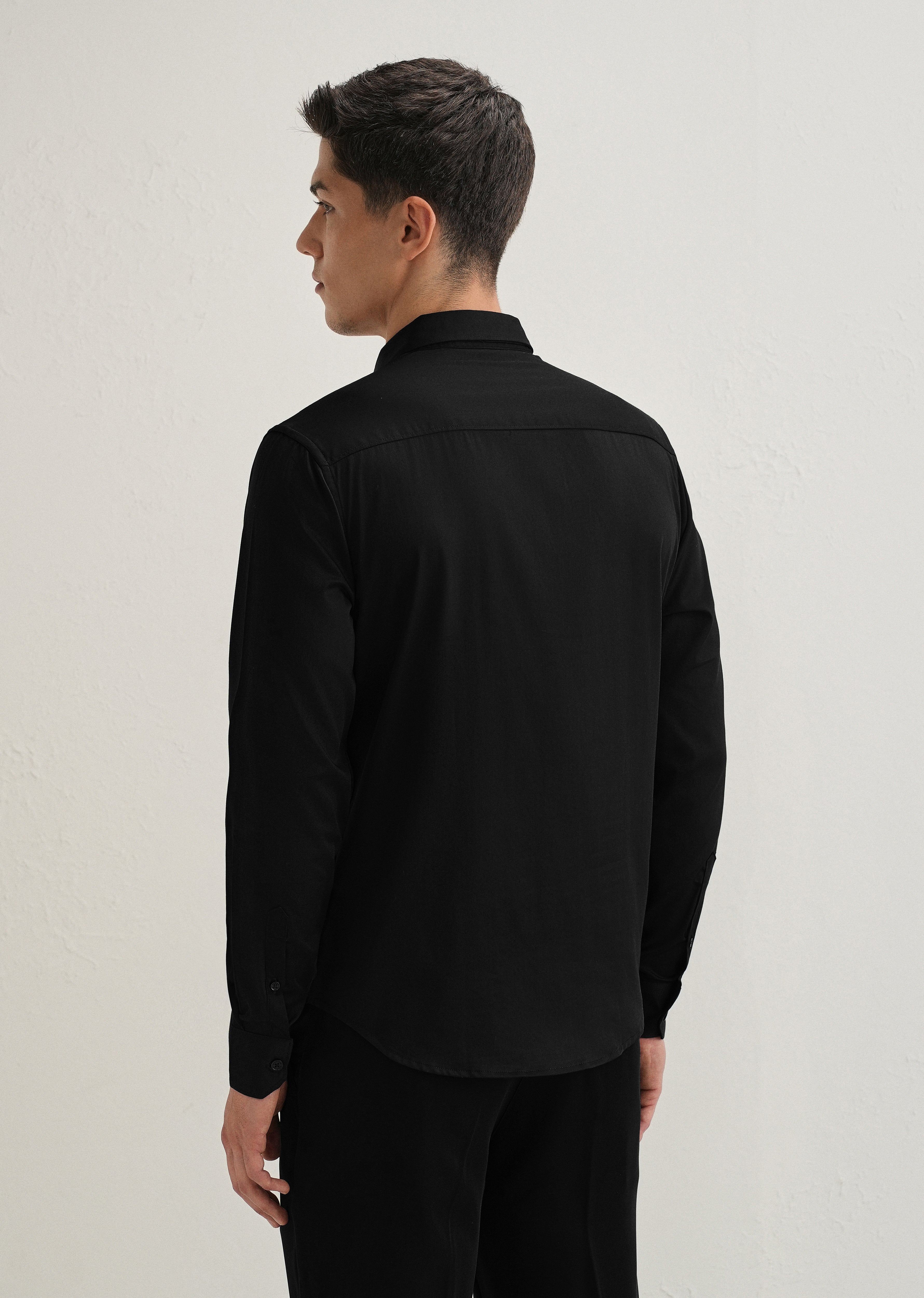 Gold-Tipped Collar Black Designer Shirt