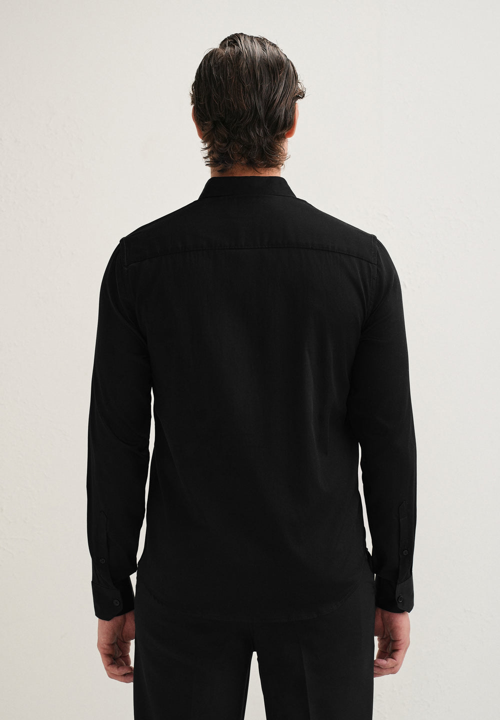 Gold Embellished Collar Tip Black Designer Shirt