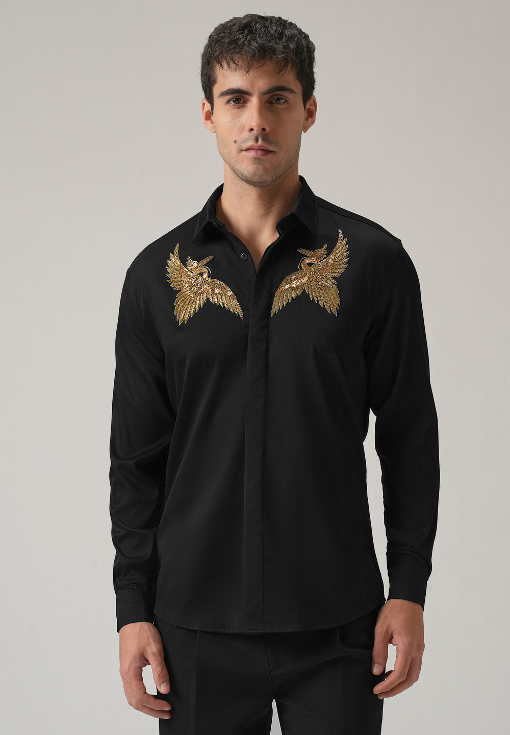 Golden Wing Handwork Black Designer Shirt