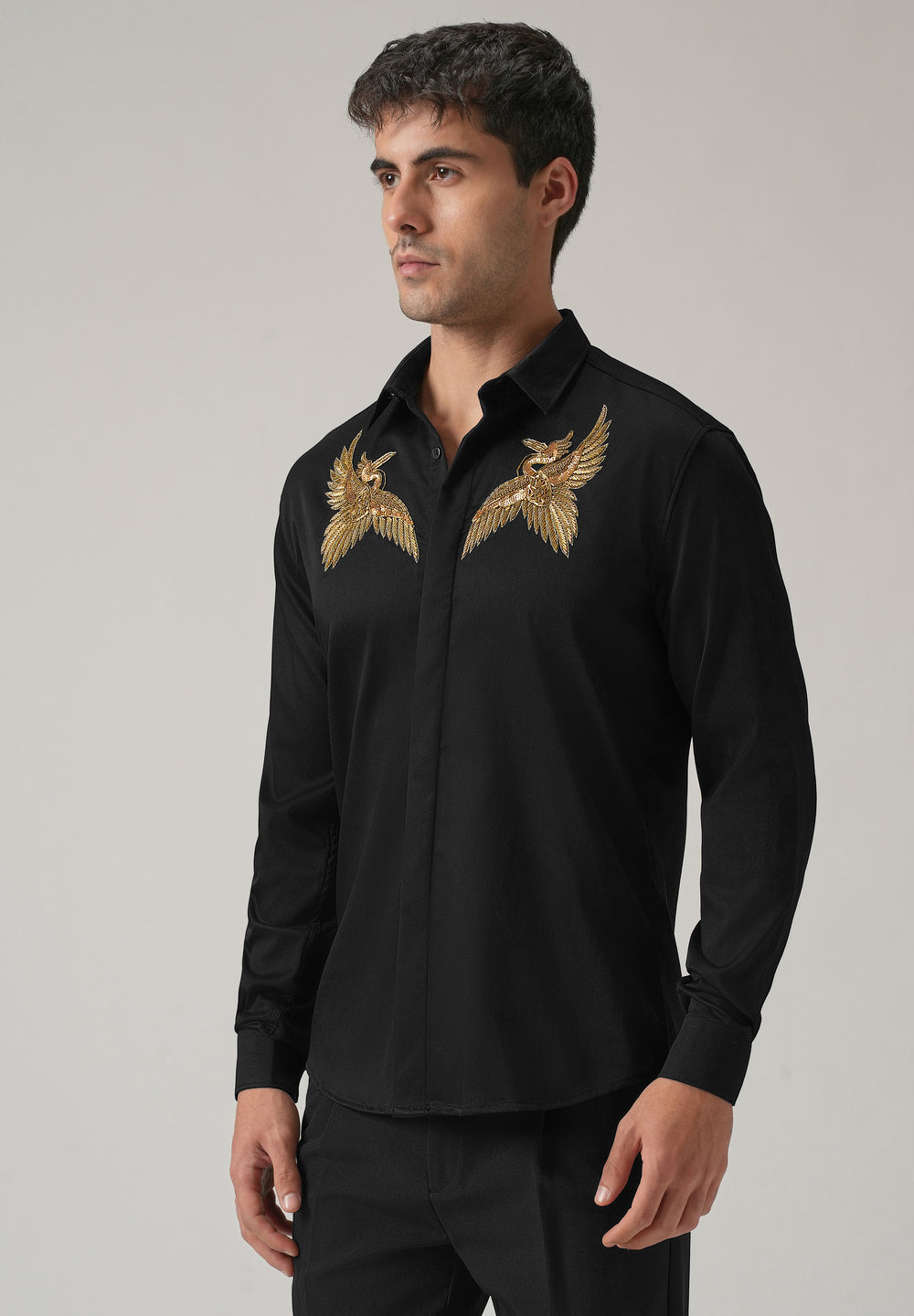 Golden Wing Handwork Black Designer Shirt