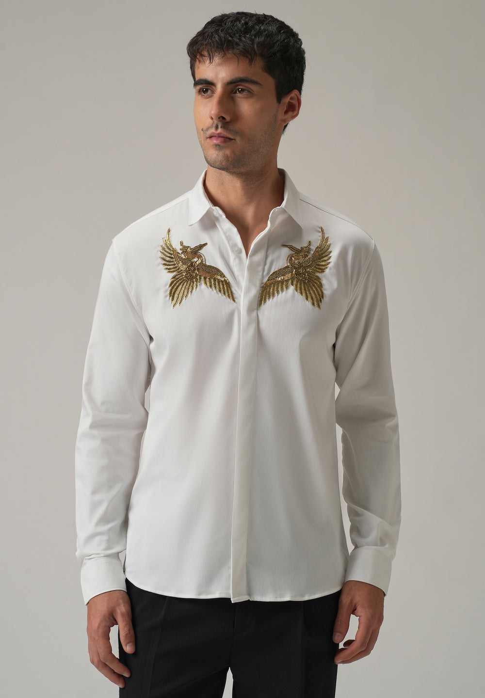 Golden Wing Handwork White Designer Shirt