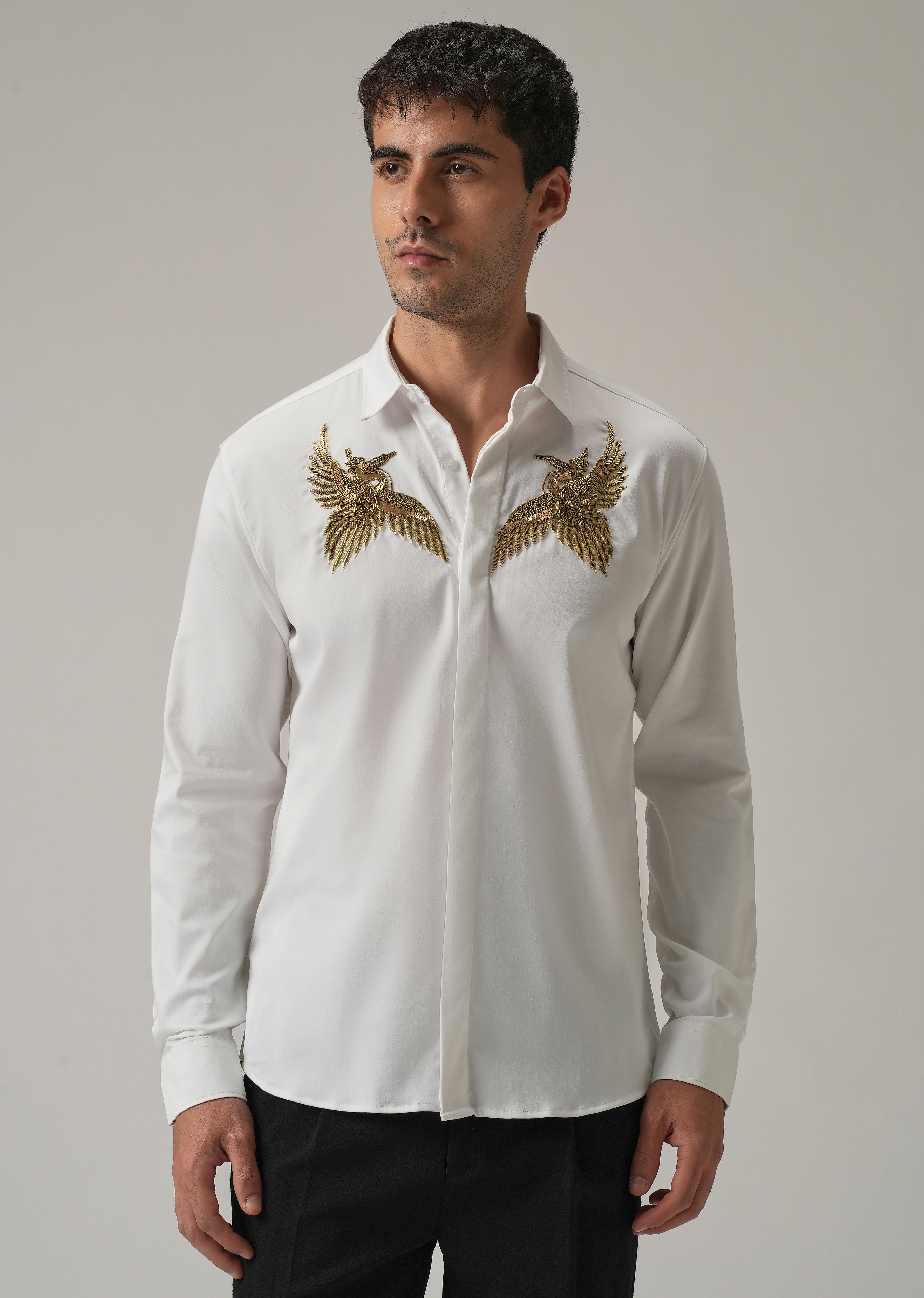 Golden Wing Handwork White Designer Shirt