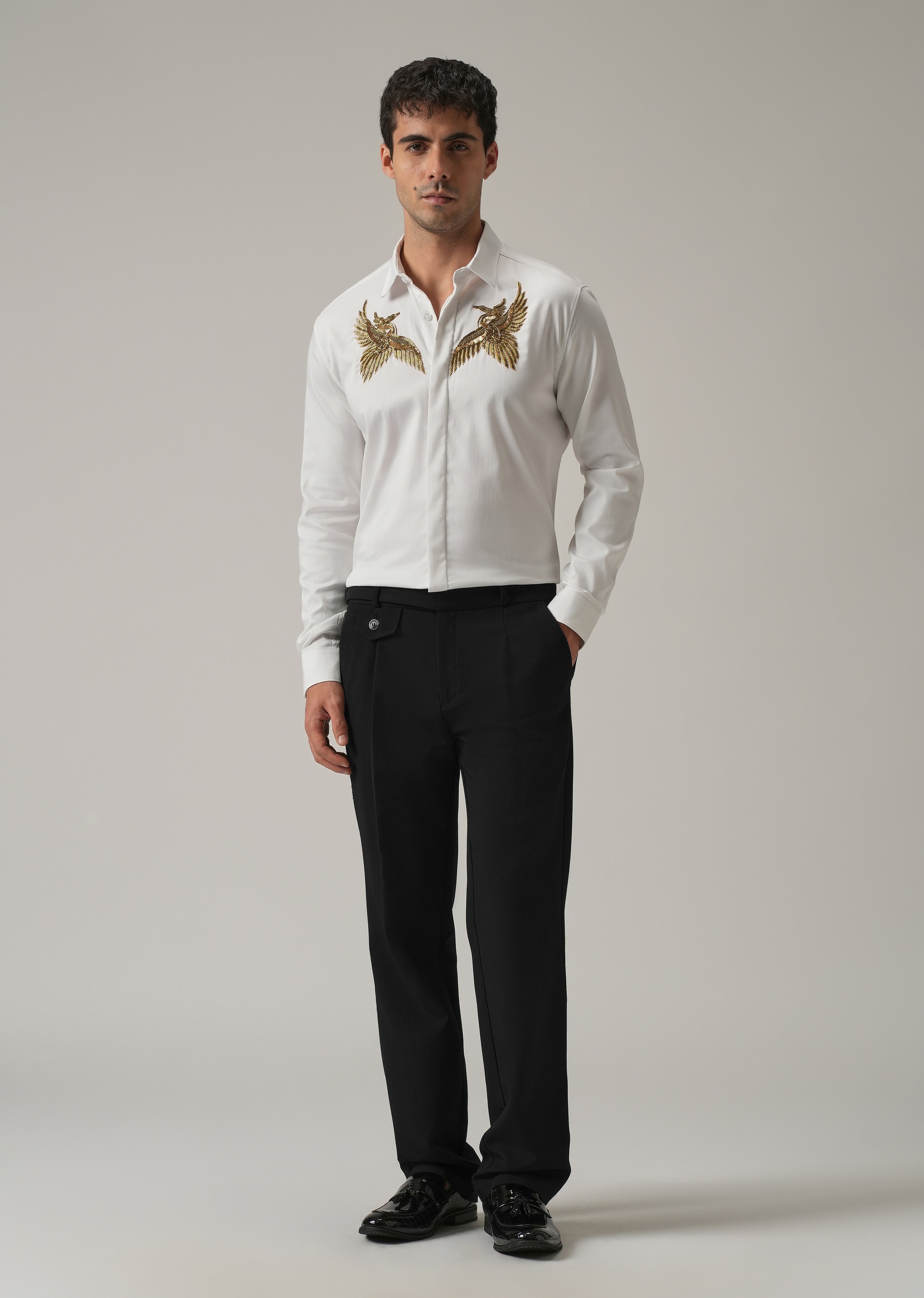 Golden Wing Handwork White Designer Shirt